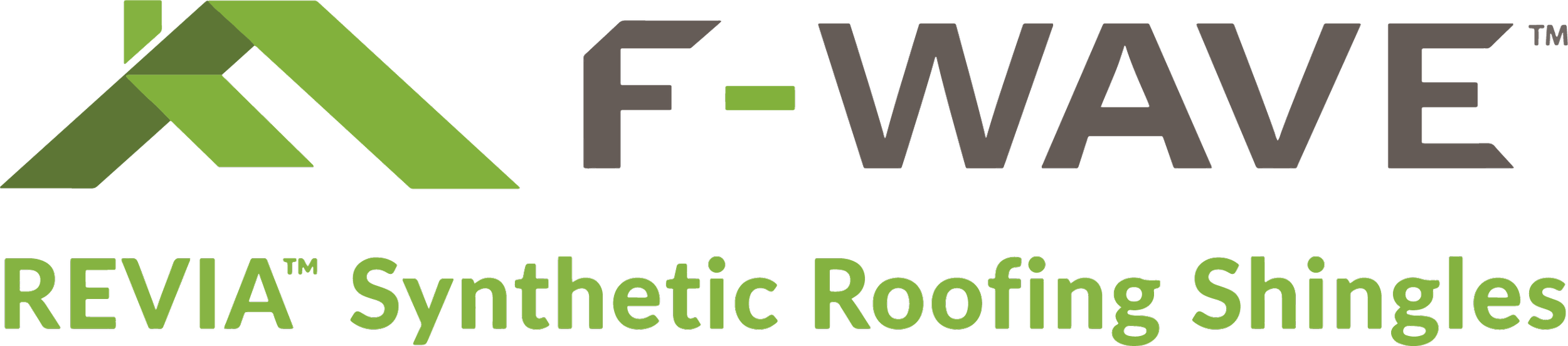 F-WAVE REVIATM Synthetic Roofing Shingles logo in green and gray.