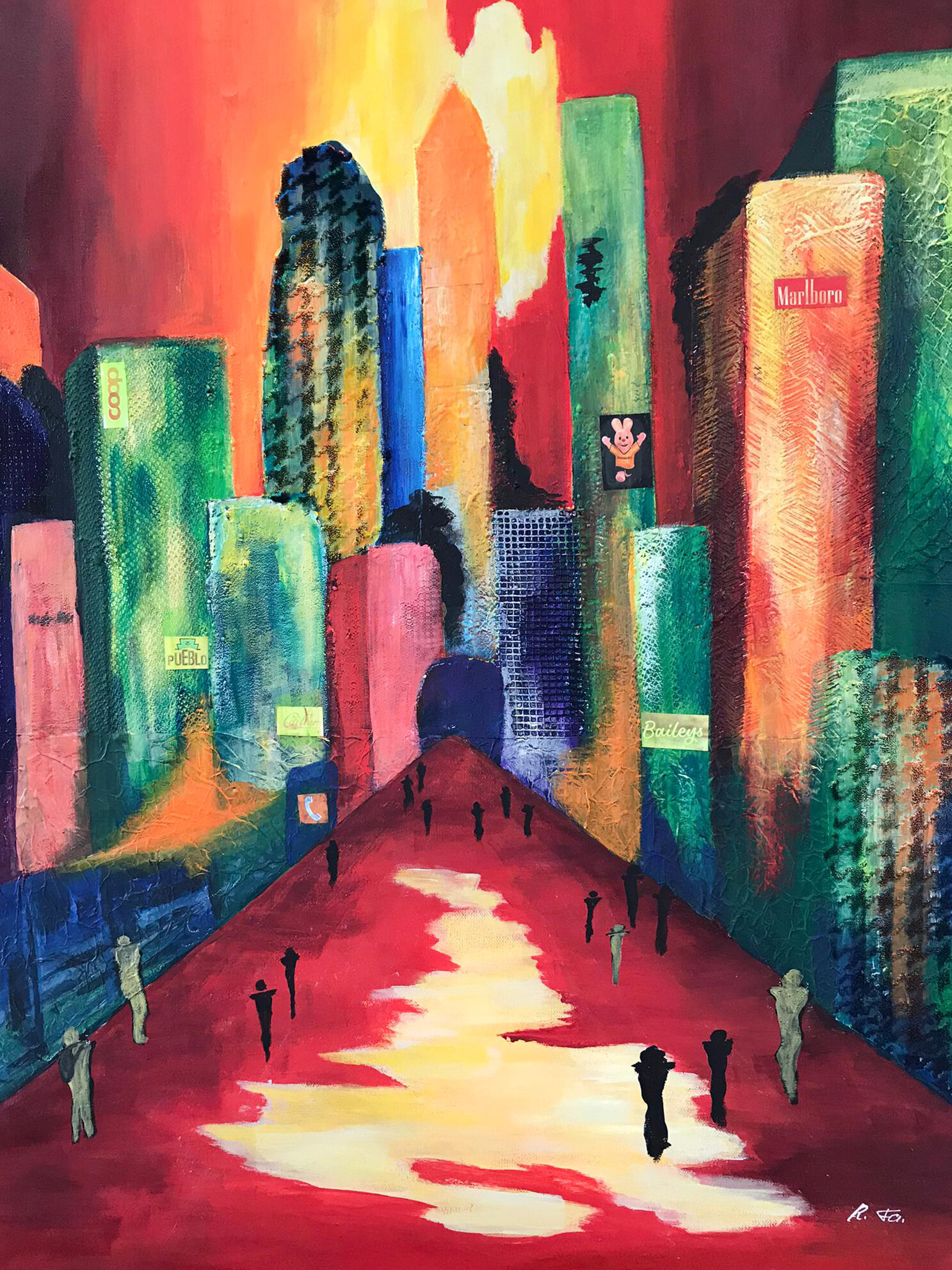 Rosa Fabrizi, Acryl-Collage auf Leinwand