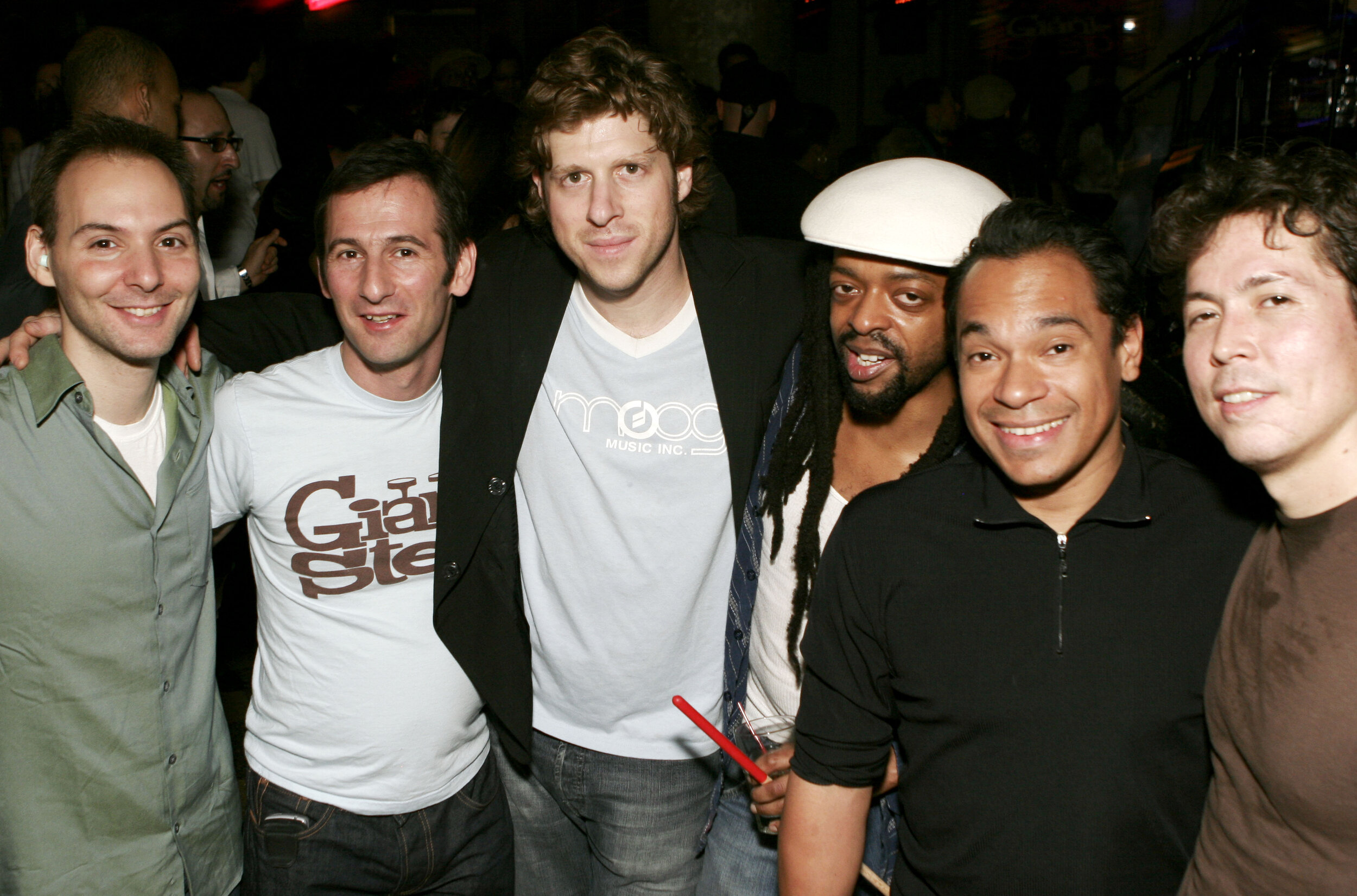 Jonathan Maron, Maurice Bernstein, Itaal Shur, Gordon “Nappy G” Clay, Jay Rodriguez & Genji Siraisi at Giant Step 15th Anniversary at SOB’s, 2005 (Photo by Donna Ward)