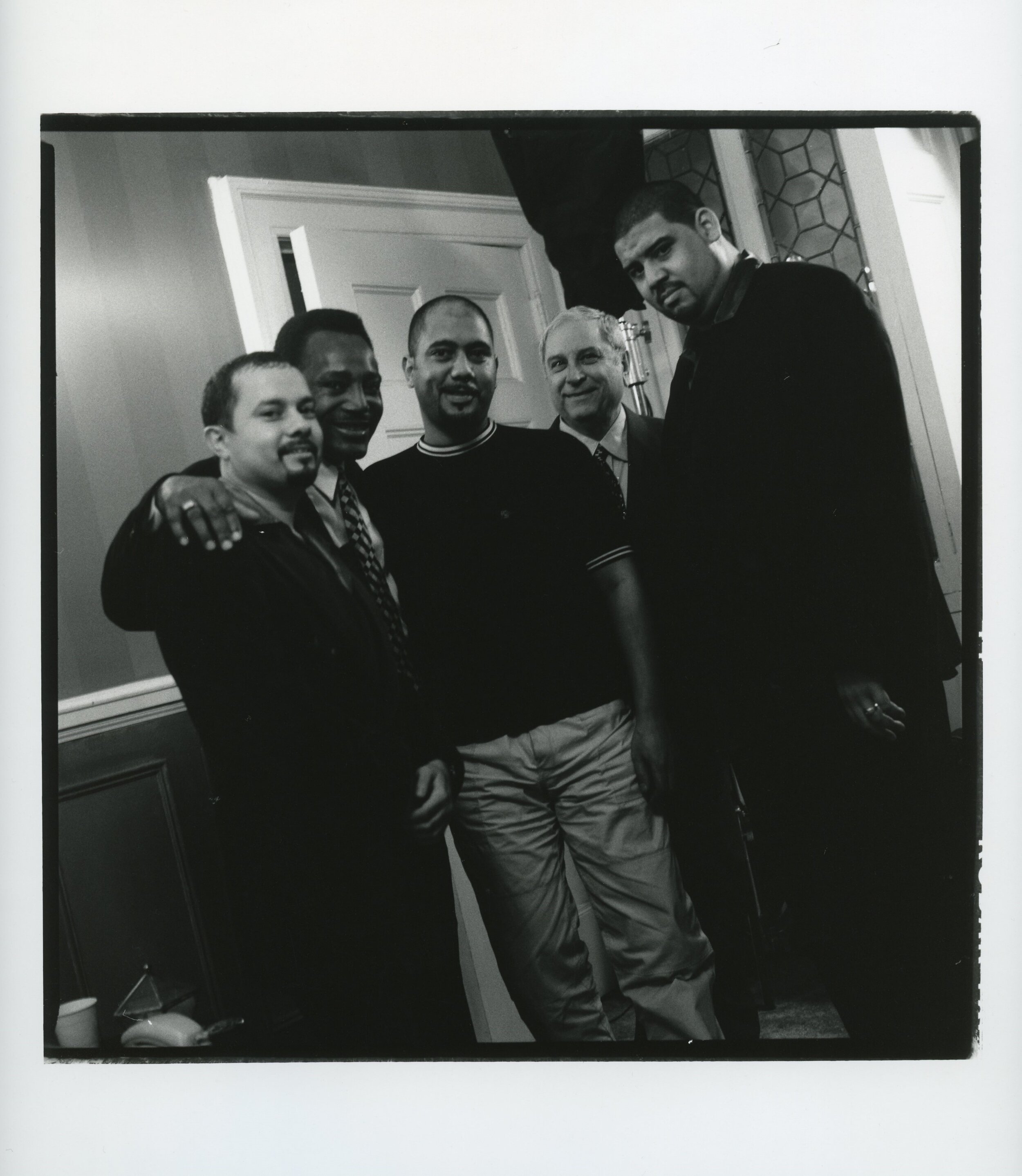 Louie Vega, George Benson, Earle Sebastian, Vince Montana, Kenny “Dope” Gonzalez at “Runaway” video shoot in Harlem, 1997 (Photo by Mark Mann)