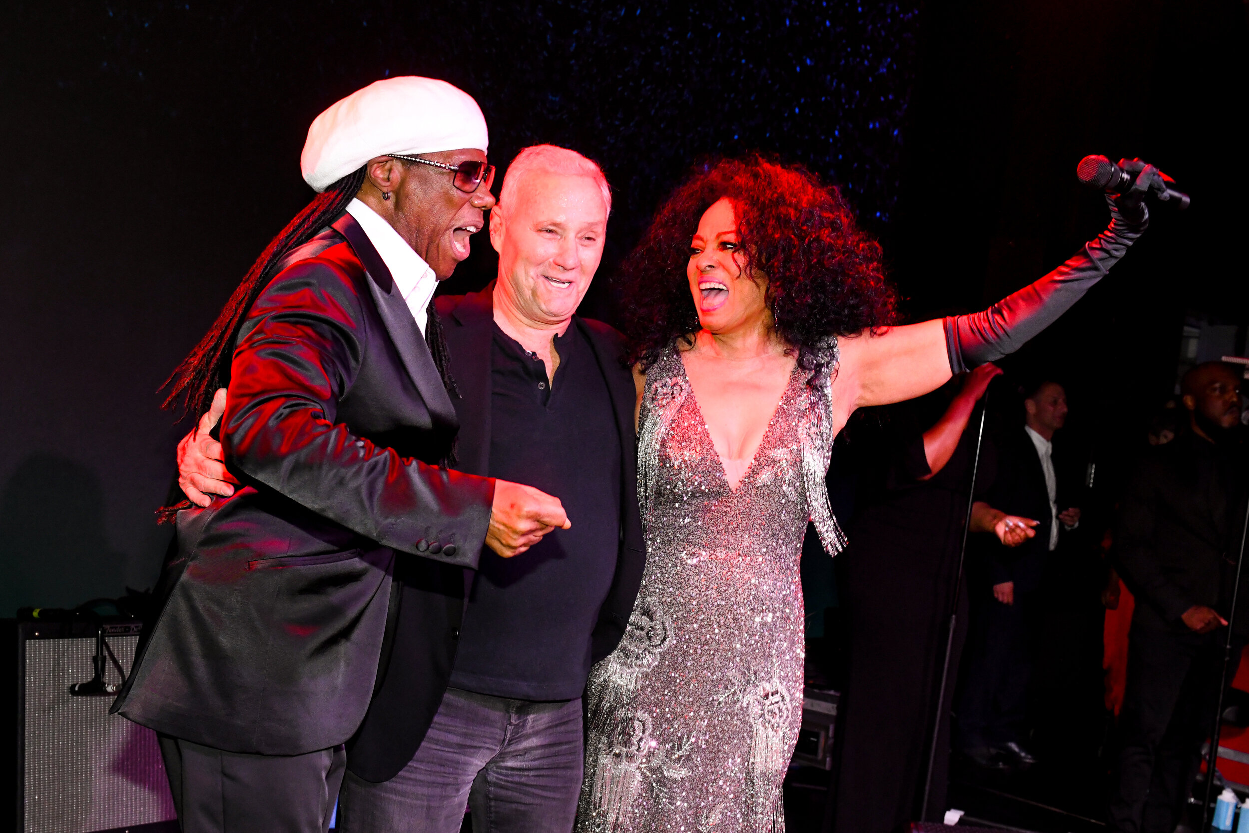 Nile Rodgers, Ian Schraeger & Diana Ross at Times Square Edition launch, Mar 2019 (Photo by BFA)
