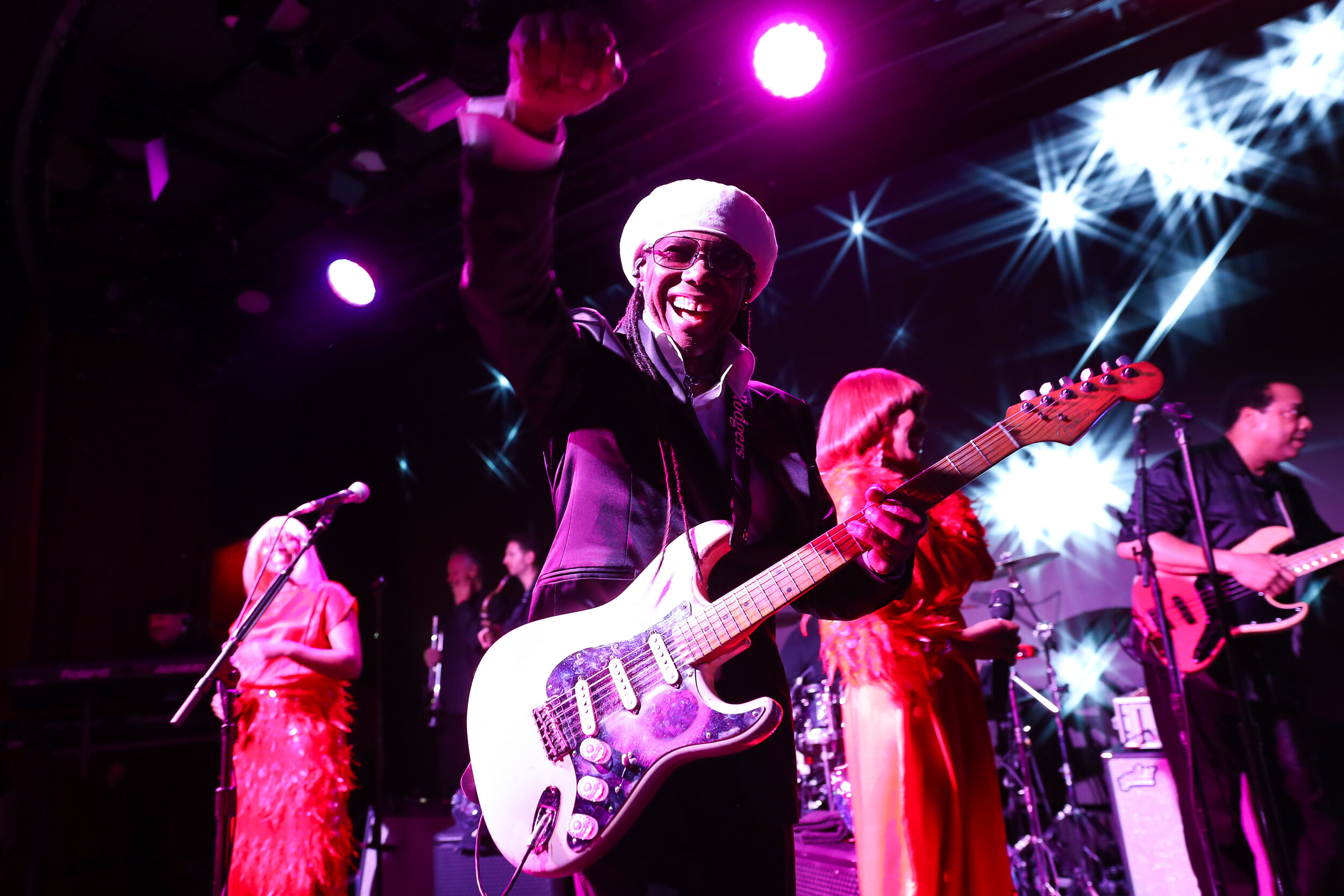 Niles Rodgers and Chic at Times Square Edition launch, Mar 2019 (Photo by BFA)