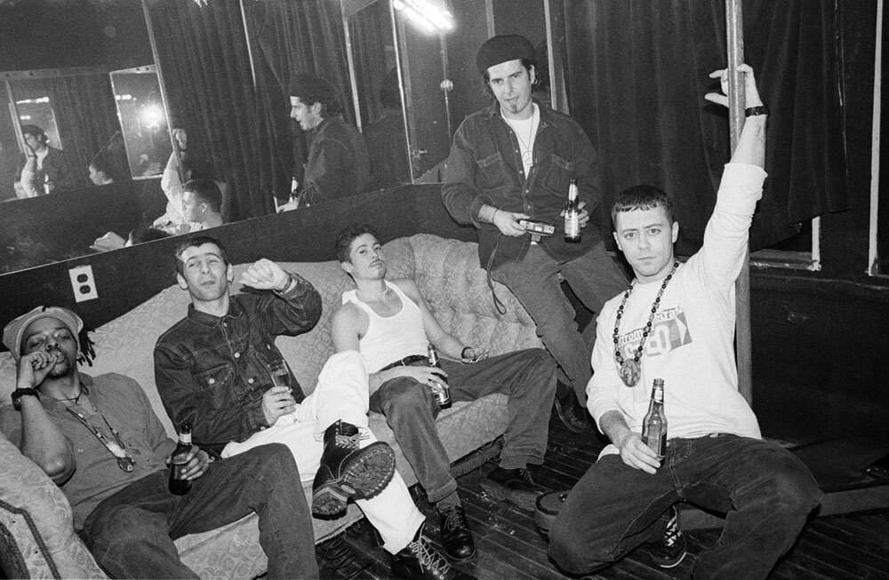 Gordon Clay aka Nappy G, Maurice Bernstein, Genji Siraisi, Jonathan Rudnick and Jean-Michel Legrou aka DJ Chillfreez at Webster Hall, 1992 (Photo by Alice Arnold)