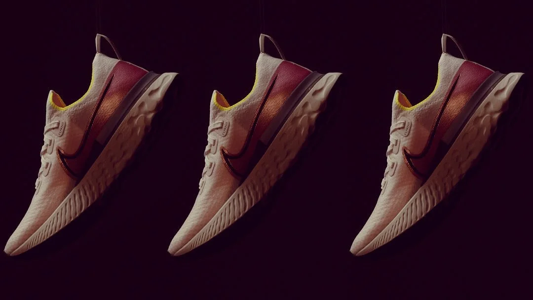 Nike sneakers suspended in air, creative shot the Kiln video production