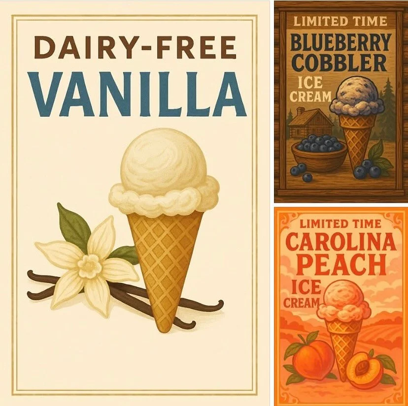Have a dairy allergy? No worries! We now have serve to order Non-Dairy Vanilla ice cream with three free toppings! Make sure to also try this week&rsquo;s special flavors: Blueberry Cobbler and Carolina Peach. Only at the Well!