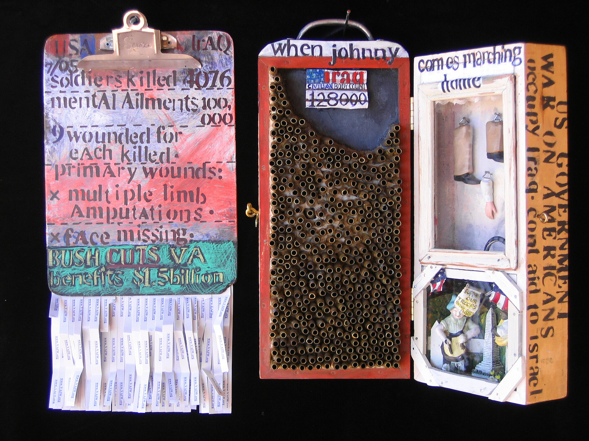 When Johnny Comes Marching Home, Suzanne Klotz, 20x28x8 inches, wood, bullet casings, mixed-media.