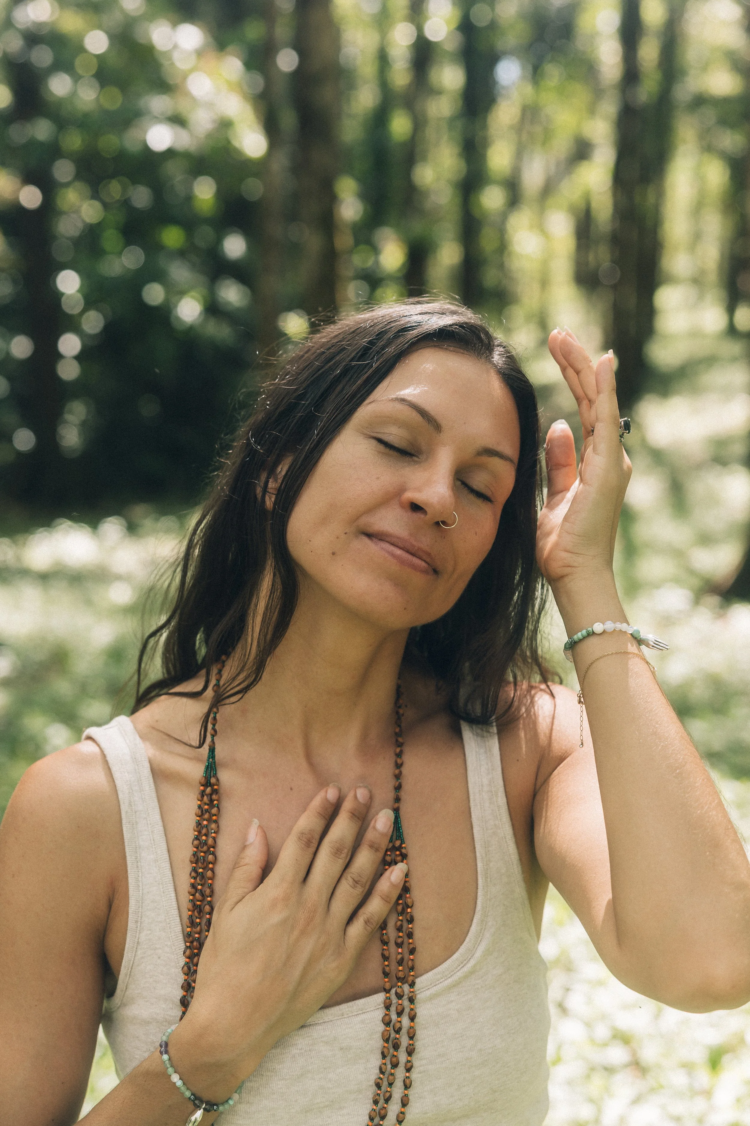 photo of stephanie nosco in a graceful position and her eyes closed