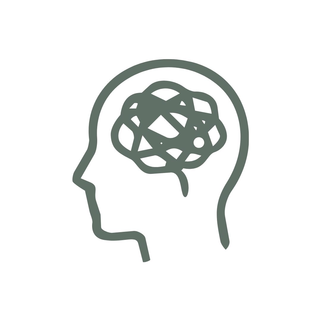 icon on face profile with a jumbled line inside the head