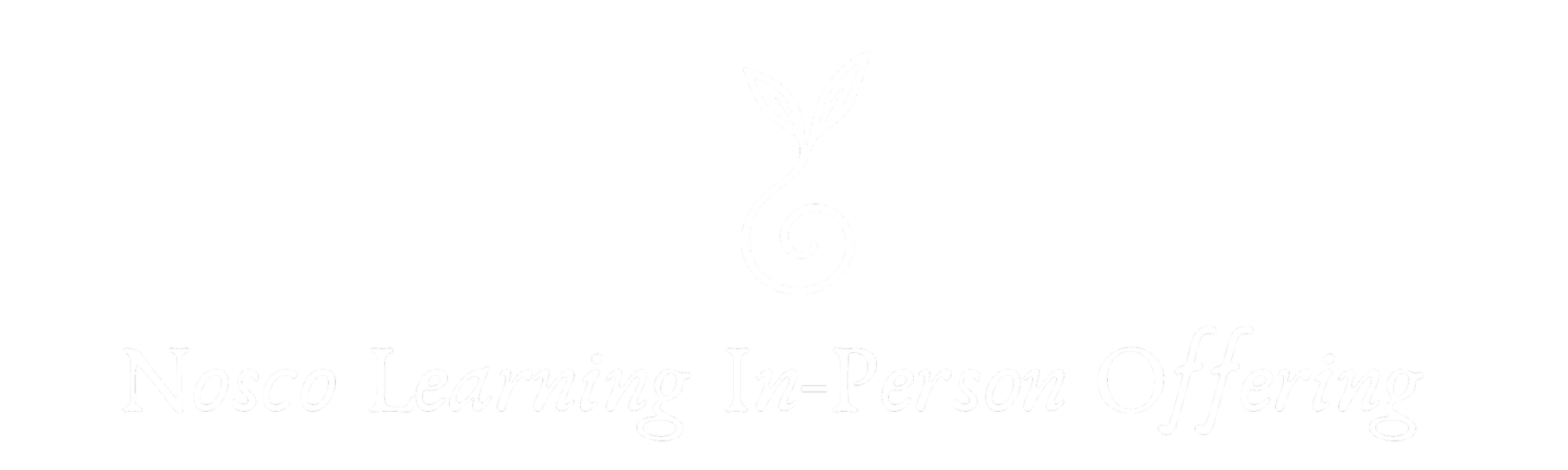 Black background with white text and a logo of a sprouting plant, displaying 'Nosco Learning In-Person Offering'.