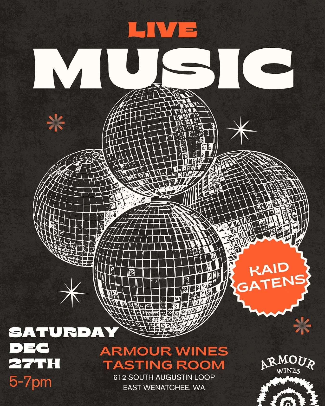 LIVE MUSIC TOMORROW!  @kenkaid_music will be playing from 5-7pm.

Hope to see you out tomorrow for our last live tunes of 2025! 🤯

Armour Wines Tasting Room
612 South Augustin Loop
East Wenatchee, WA