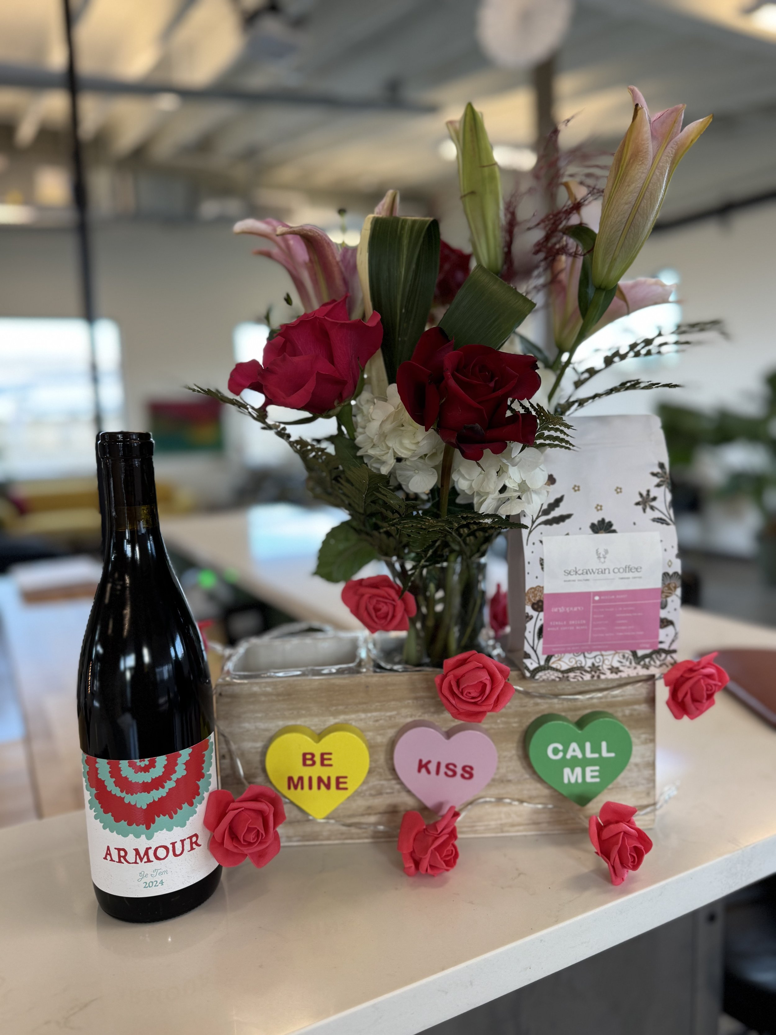 VALENTINE’S DAY FLOWER/COFFEE/WINE BUNDLE