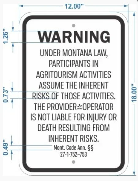 Montana Agritourism Operator Liability Sign ( 12" x 18", aluminum)