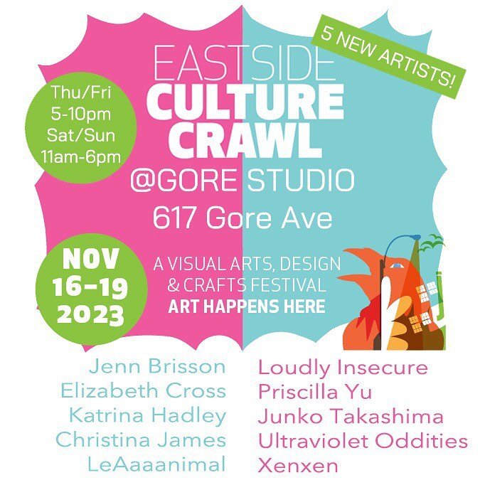 Pertinent Info! For the upcoming @CultureCrawl!  @gorestudia_van is opening up our doors for the Eastside Culture Crawl.. Come hang out with us Thur-Sun. So many cool things to see.