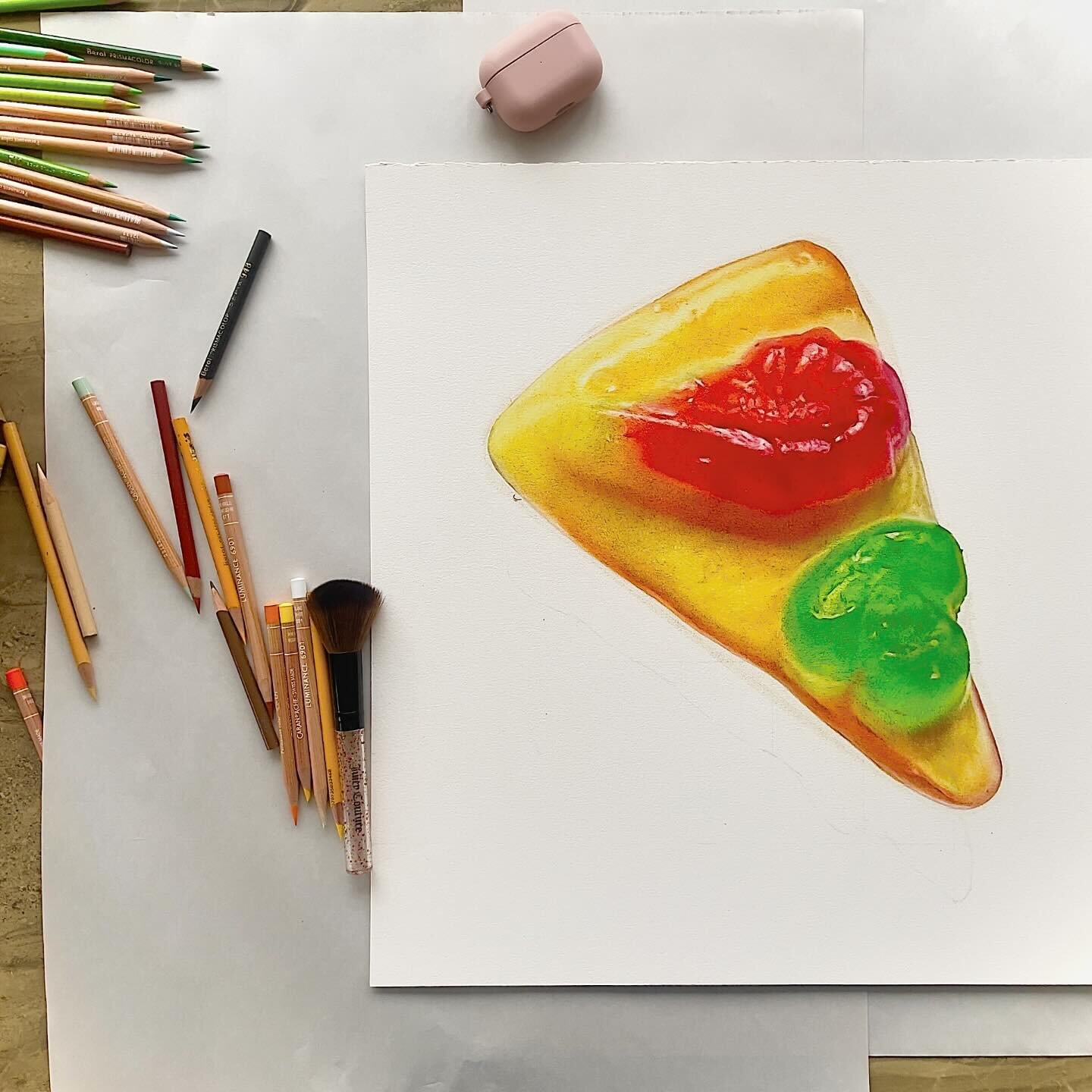 Pencil crayon pizza gummy slice drawing imminent