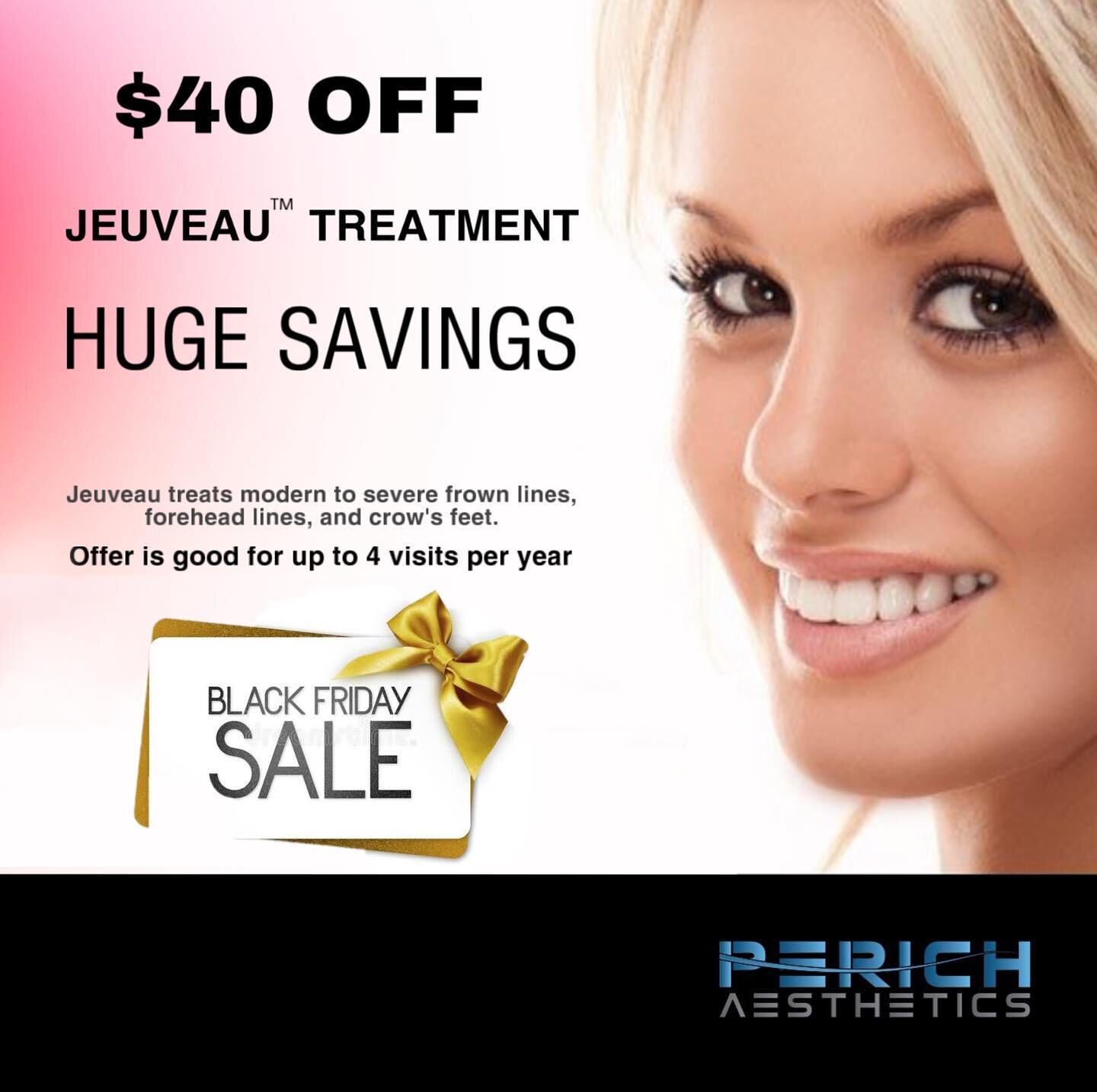 Best Black Friday Deals! Check it out ! www.perichaesthetics.com
Call or text 727-777-2640

Get Jeuveau (works like Botox) at Perich Aesthetics. Improve frown lines, forehead lines and crow&rsquo;s feet around the eyes. 

🖤Cosmetic procedures, medic