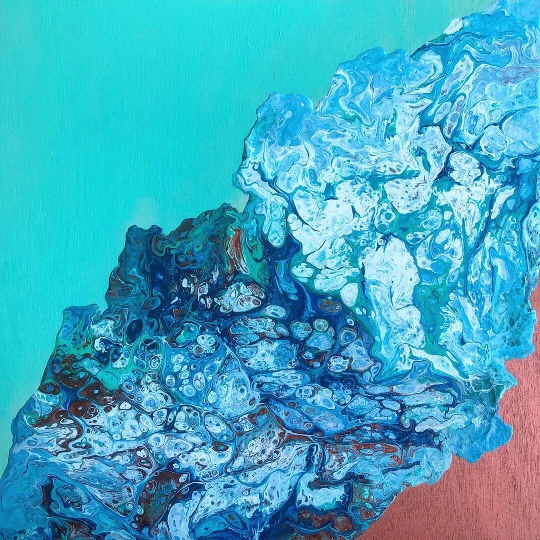 Light blue and copper birthday gift for my youngest brother Daniel 🐠 
Acrylic on 10x10 inch wood cradleboard : July 31st 2018
.
.
.
.
#fluidpainting #fluidart #fluidartwork #acrylicpainting #pourart #dirtypour #acrylic #acrylicpour #interiordesign #