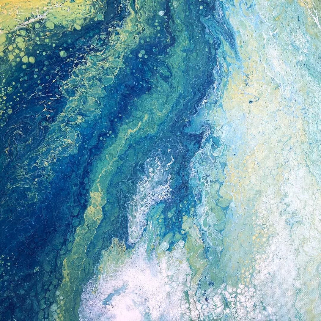 Gentle storms with a starry night color palette 🌙 
I have a bunch of fluid paintings from the past several months I haven&rsquo;t posted yet, so enjoy some older backlog posts as I&rsquo;m focusing on a new semester of film courses~
Acrylic on 12x12