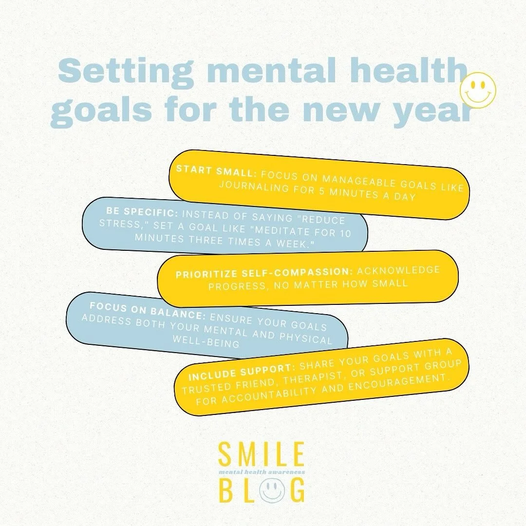 This year, let&rsquo;s prioritize you:
🧠 Set mental health goals that focus on balance, self-care, and growth.
💙 Small steps count&mdash;like practicing gratitude, setting boundaries, or journaling your thoughts.
🌱 Remember, progress isn&rsquo;t l