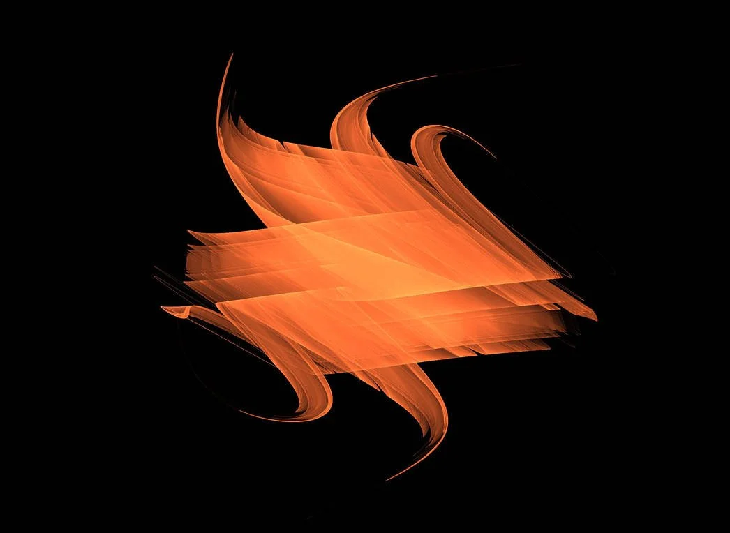 A graphic looking shape that resembles both a zigxag and a flat color orange flame.