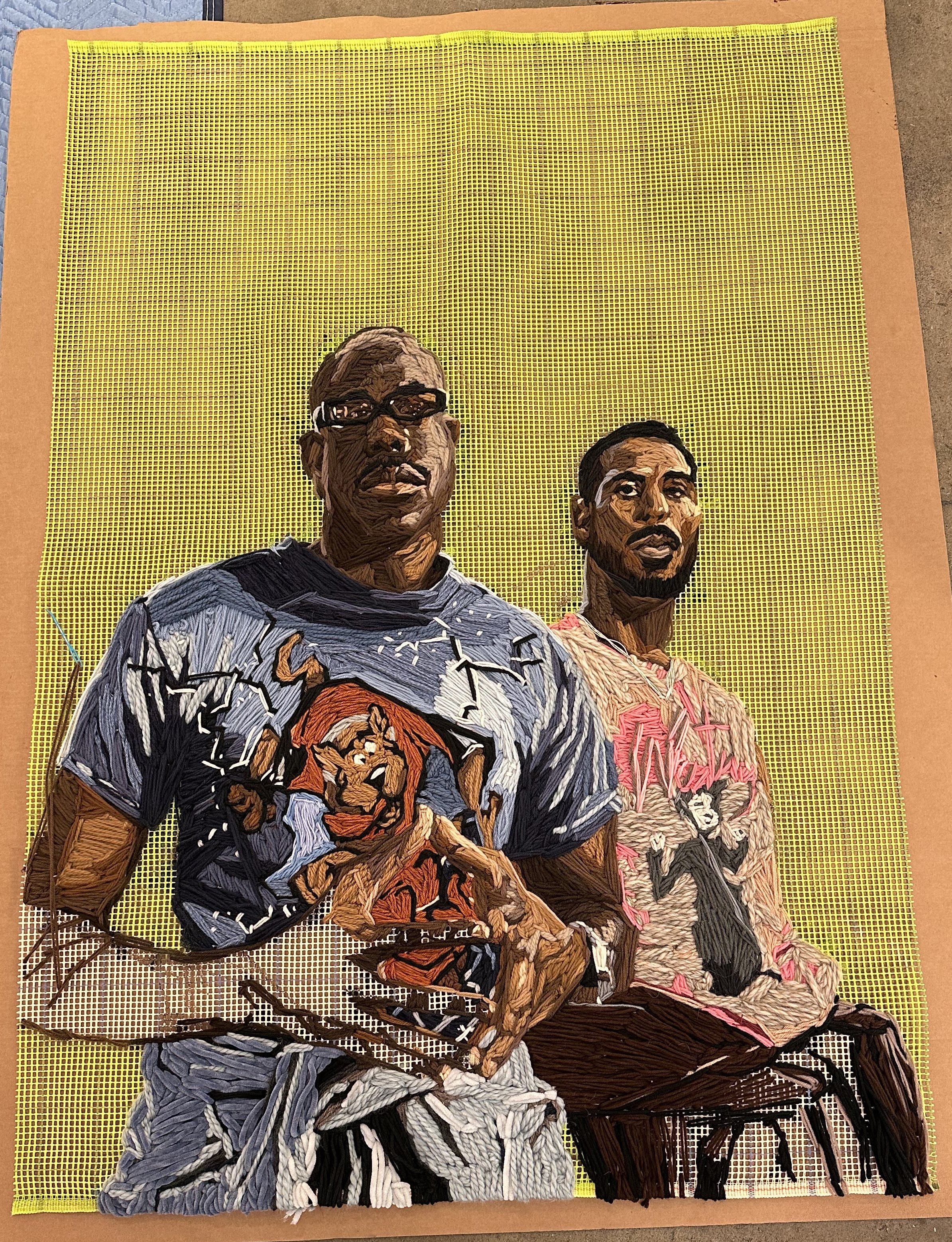 Kandy Lopez "Paperwater 2.0" Yarn and acrylic paint on mesh canvas