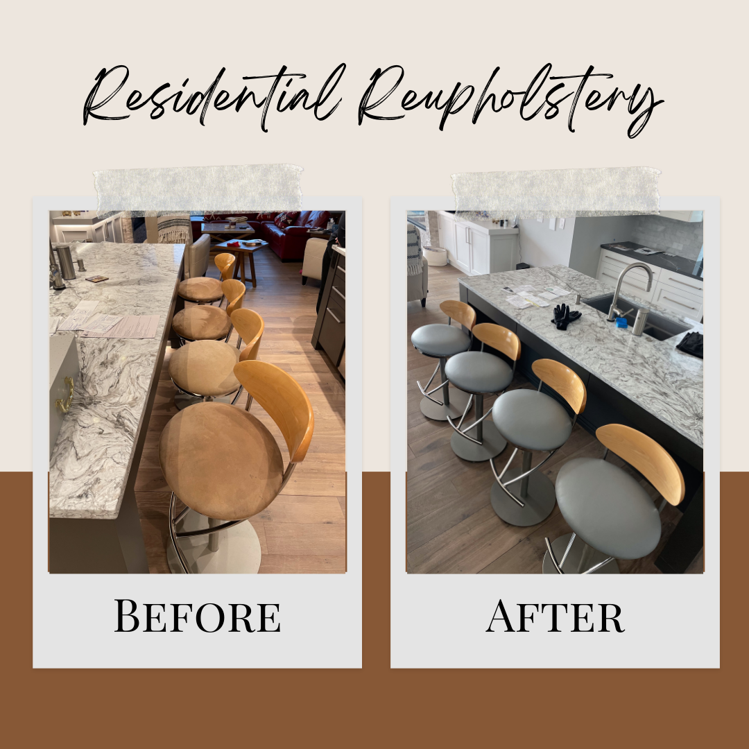 leather upholstery of barstools