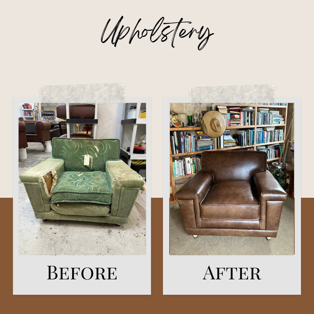 Upholstery shops Portland. Chair upholstery before and after.
