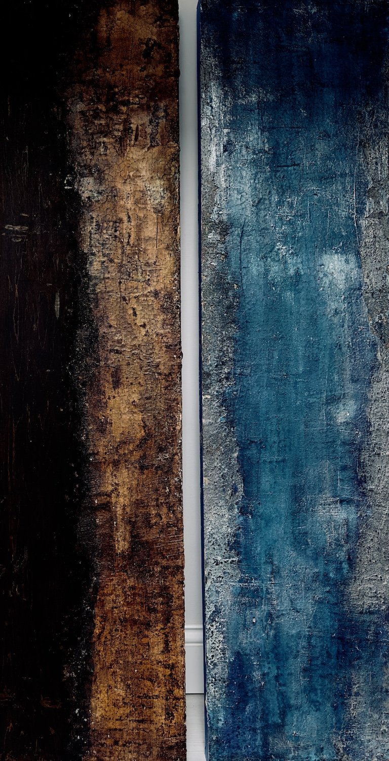 “Refuge”
48” x 24”
fresco, inks, cold wax on cradled panels, Diptych