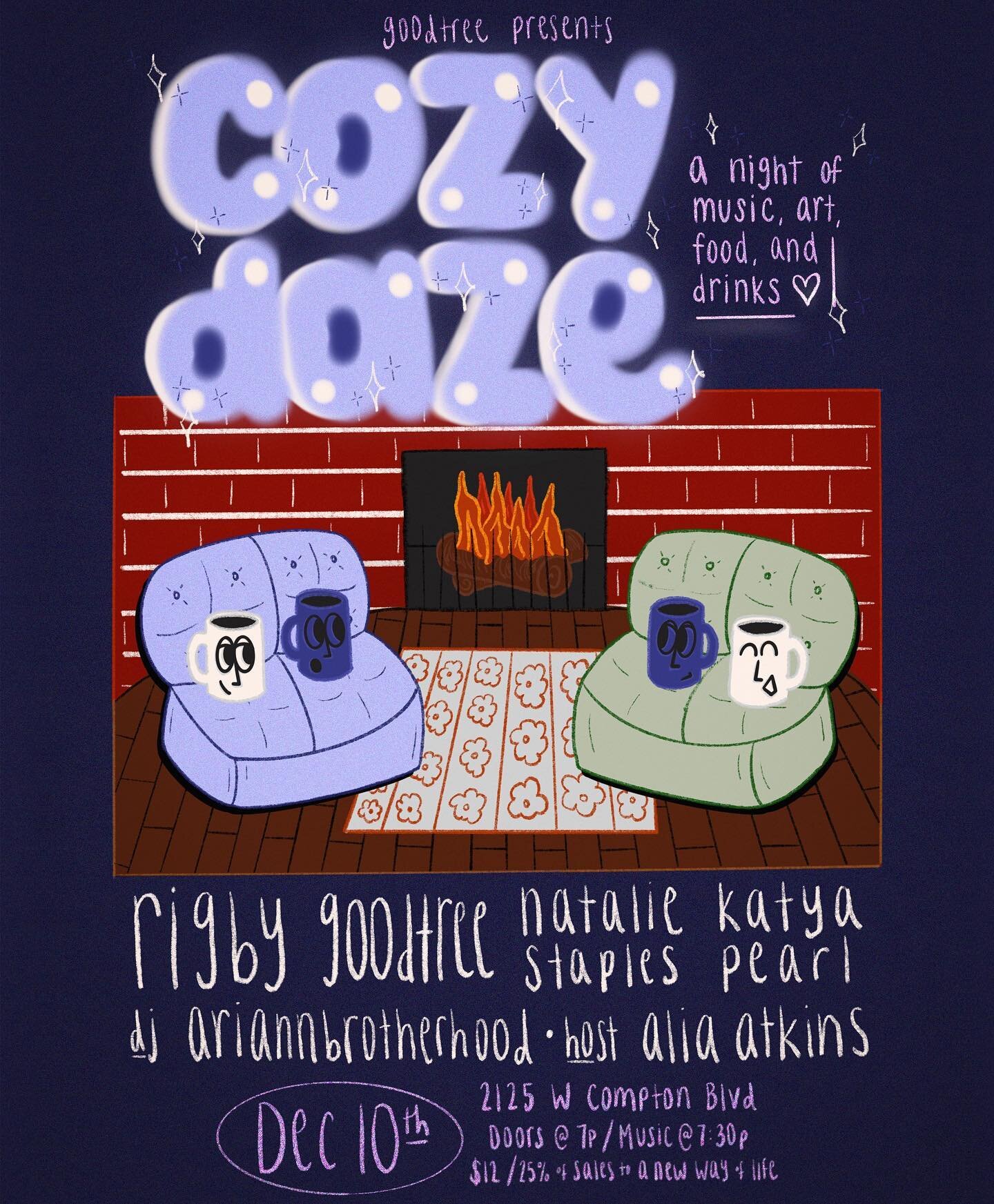 goodtree presents&hellip; COZY DAZE! join us on Friday, Dec 10 for a night of live music, food, drinks, and local artists! with doors at 7 and music starting at 7:30, the night will feature four local bands and @piercenichody spinning tracks til late