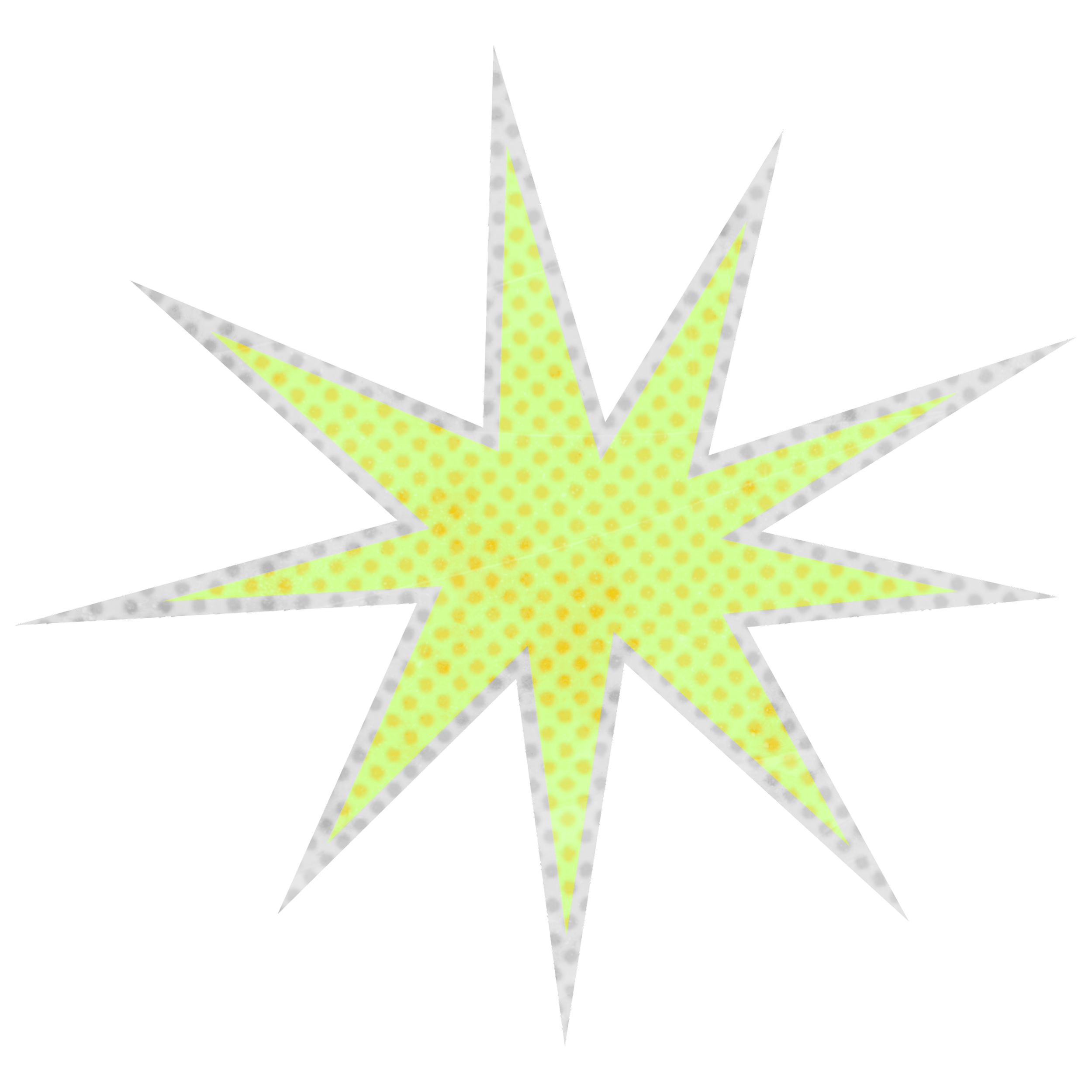 A stylized yellow and gray crown with pointed tips and polka dot pattern, outlined in white against a black background.