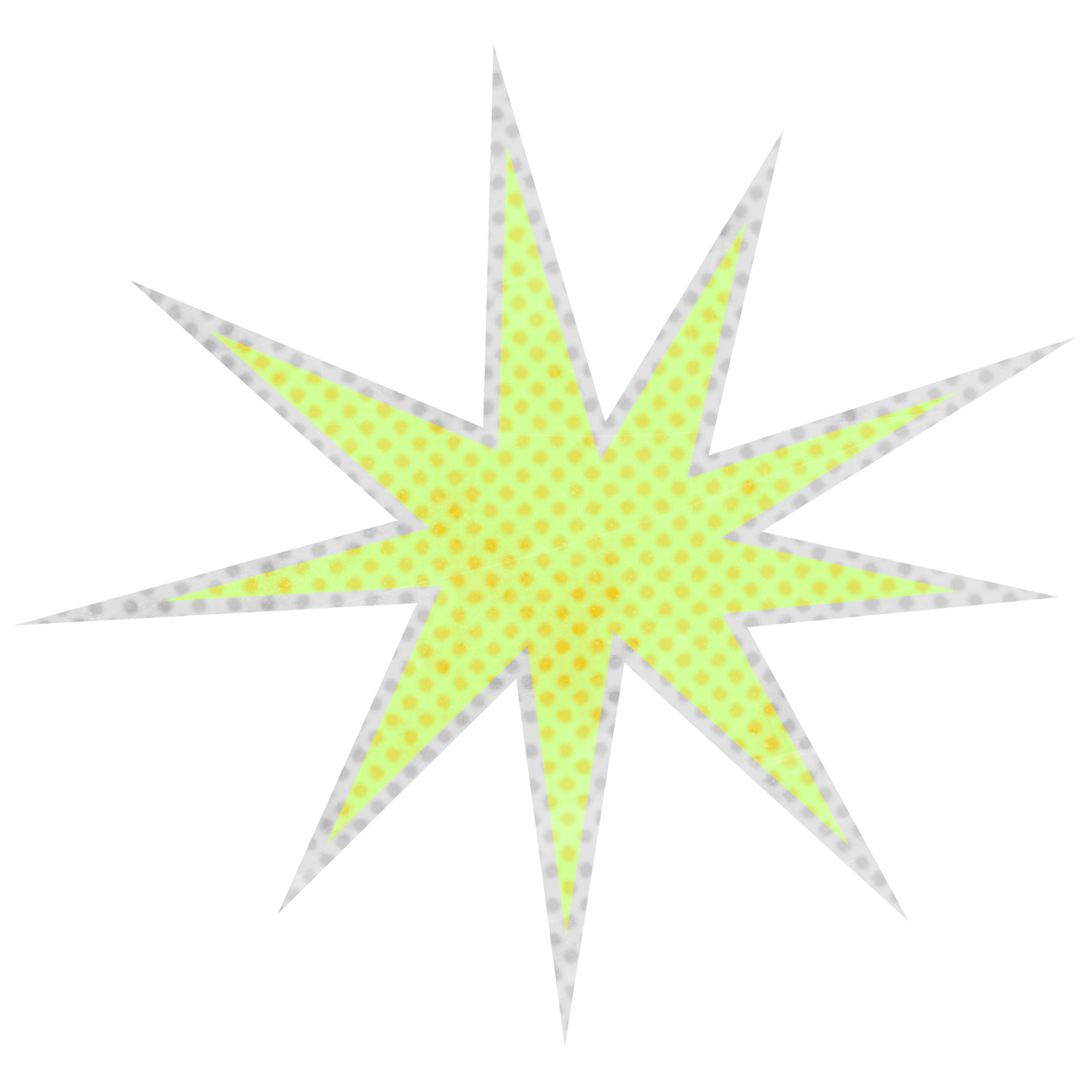 A stylized comic book explosion graphic with a yellow dotted pattern, black outlines, and white borders on a black background.
