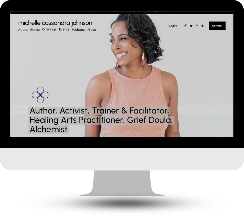 A preview of a computer screen featuring the homepage of Michelle Cassandra Johnson's website