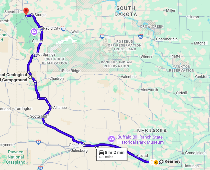 Driving-Map-of-Kearney-NE-to-The-Black-Hills-South-Dakota