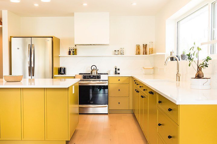 We recently wrapped up this extensive home renovation and we couldn&rsquo;t be more thrilled with how it all came together. This mustard kitchen gives such a beautiful and unique look to the main living space. We can&rsquo;t wait to share more of thi