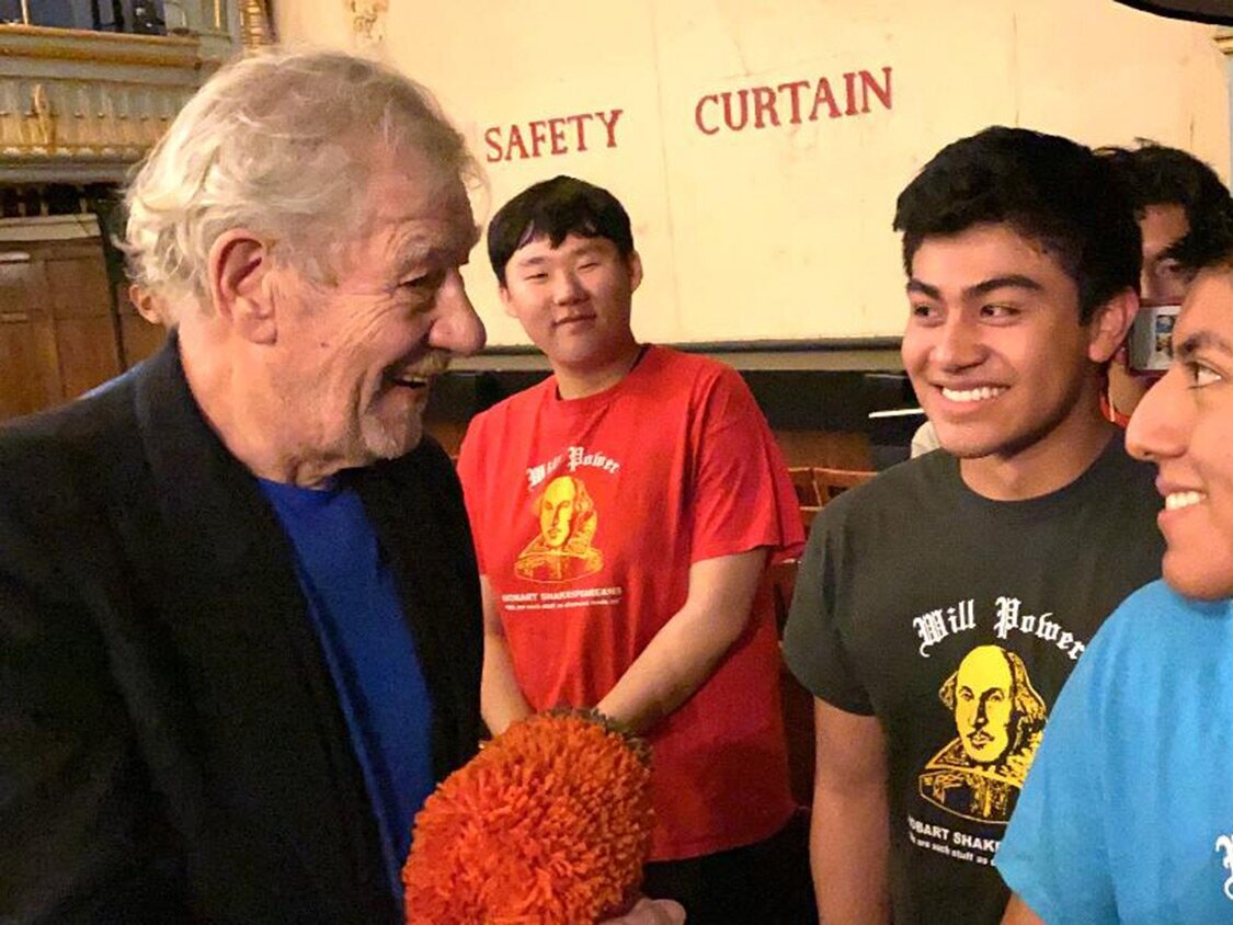  Danny, Jason, and Elvin with Sir Ian at the Harold Pinter Theatre. 