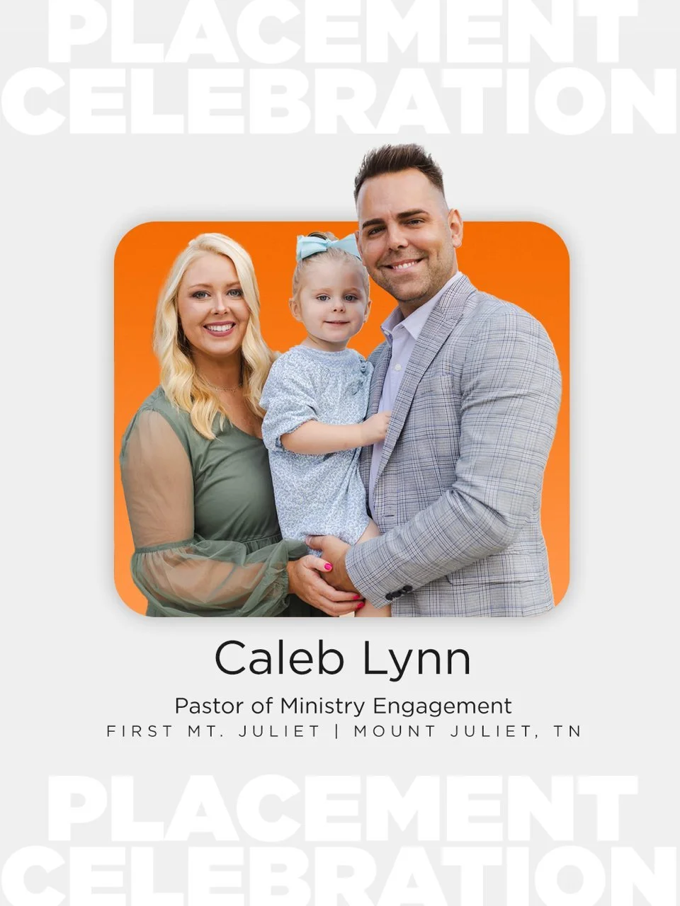 Join us in celebrating Caleb Lynn as he is welcomed back home to First Mt. Juliet as their Pastor of Ministry Engagement! 
#placementcelebration #FirstMtJuliet #kingdomimpact #churchstaffing