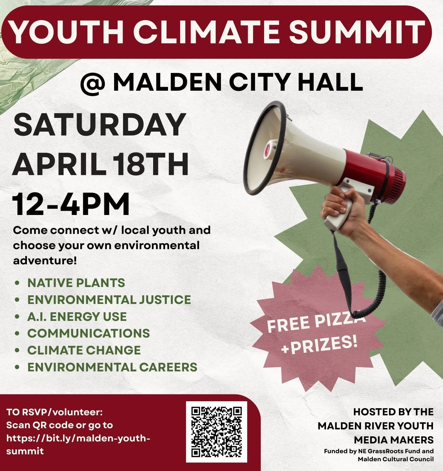 Malden River Youth Climate Summit: Saturday, April 18th    Noon - 4:00 PM at Malden City Hall