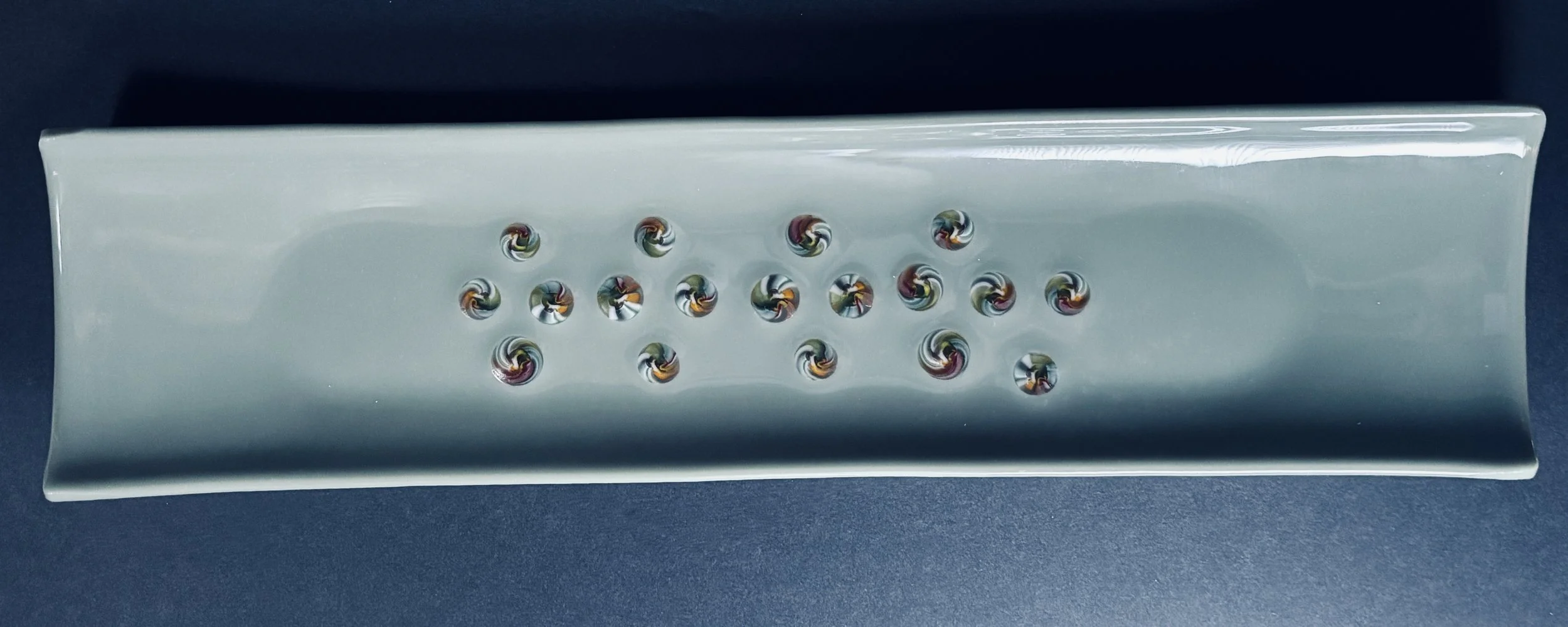 Narrow Lt Green Platter w Multifori