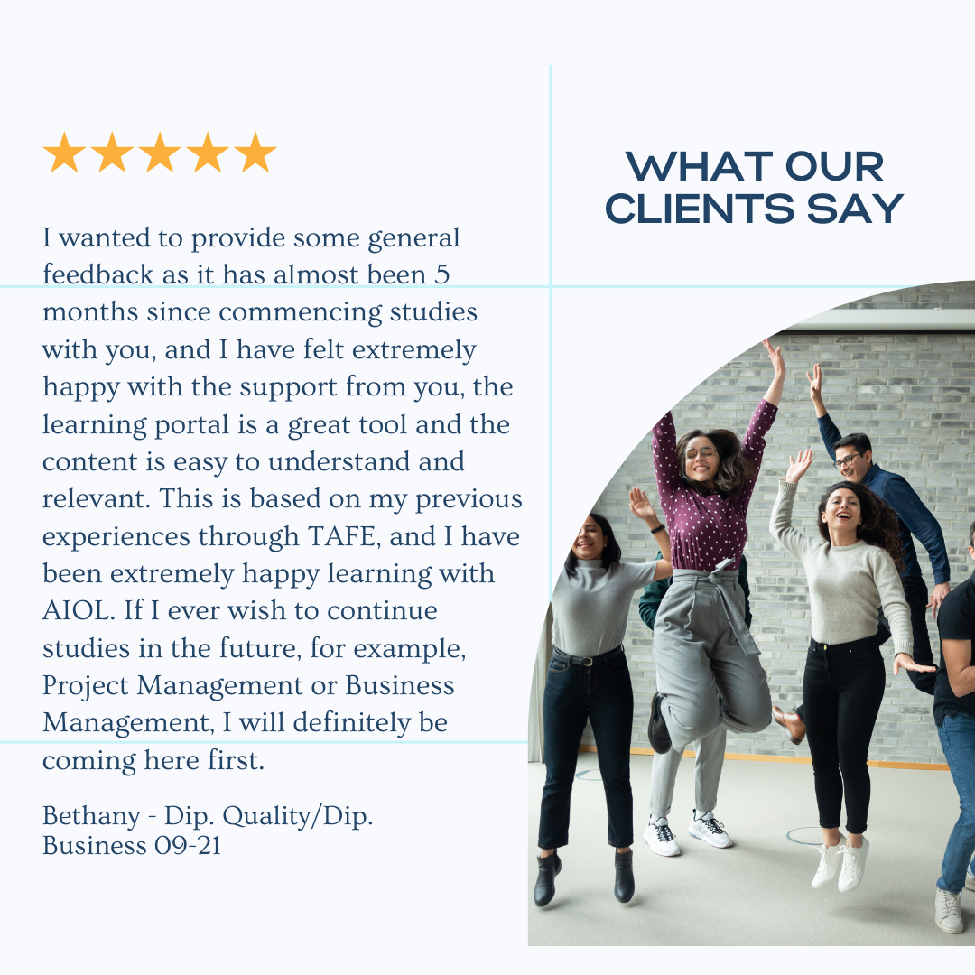 Bethany's five star testimonial about studying with the Australian Institute of Learning