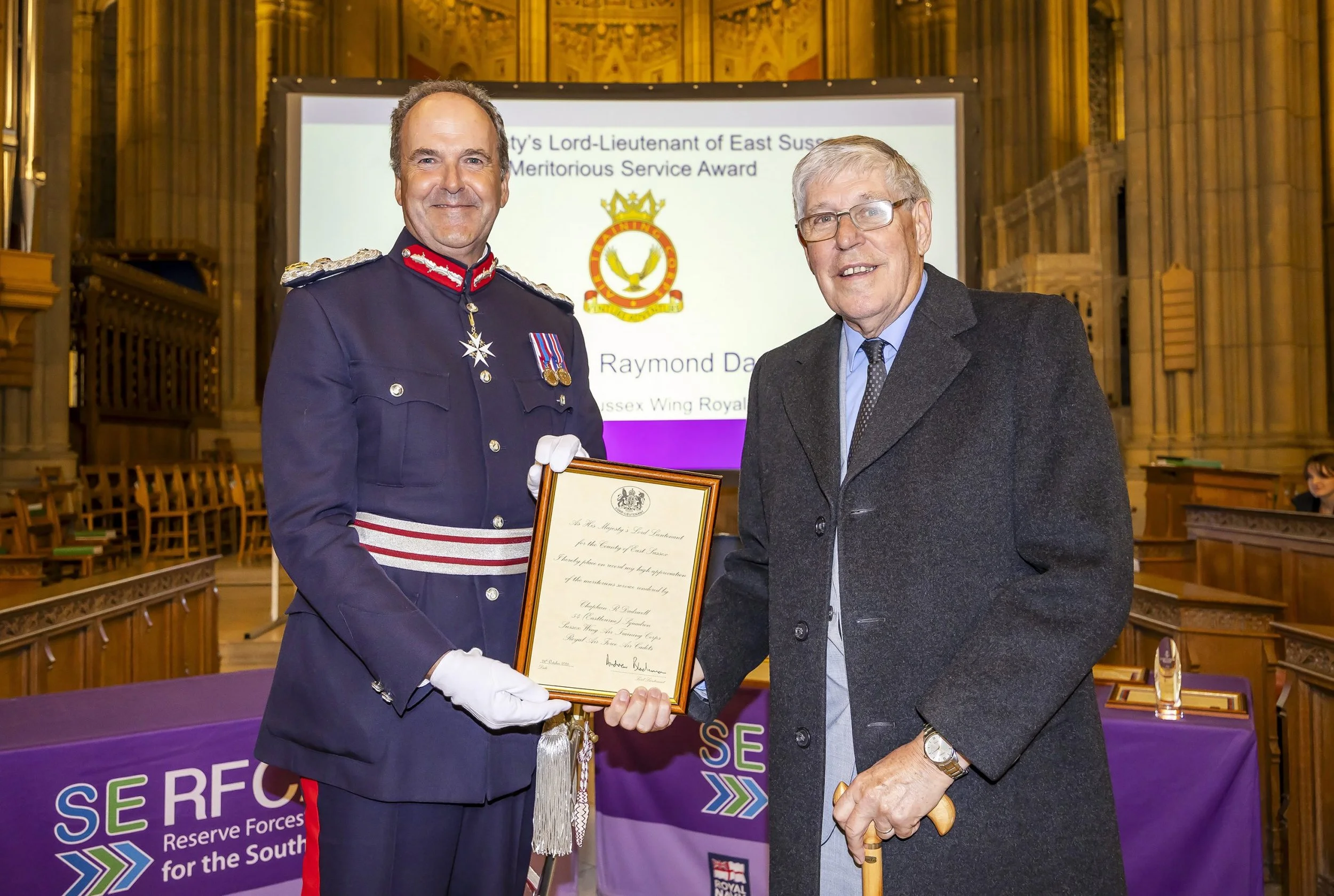 Ray Dadswell receives the Lord Lieutenant of Sussex’s Certificate for Meritorious Service