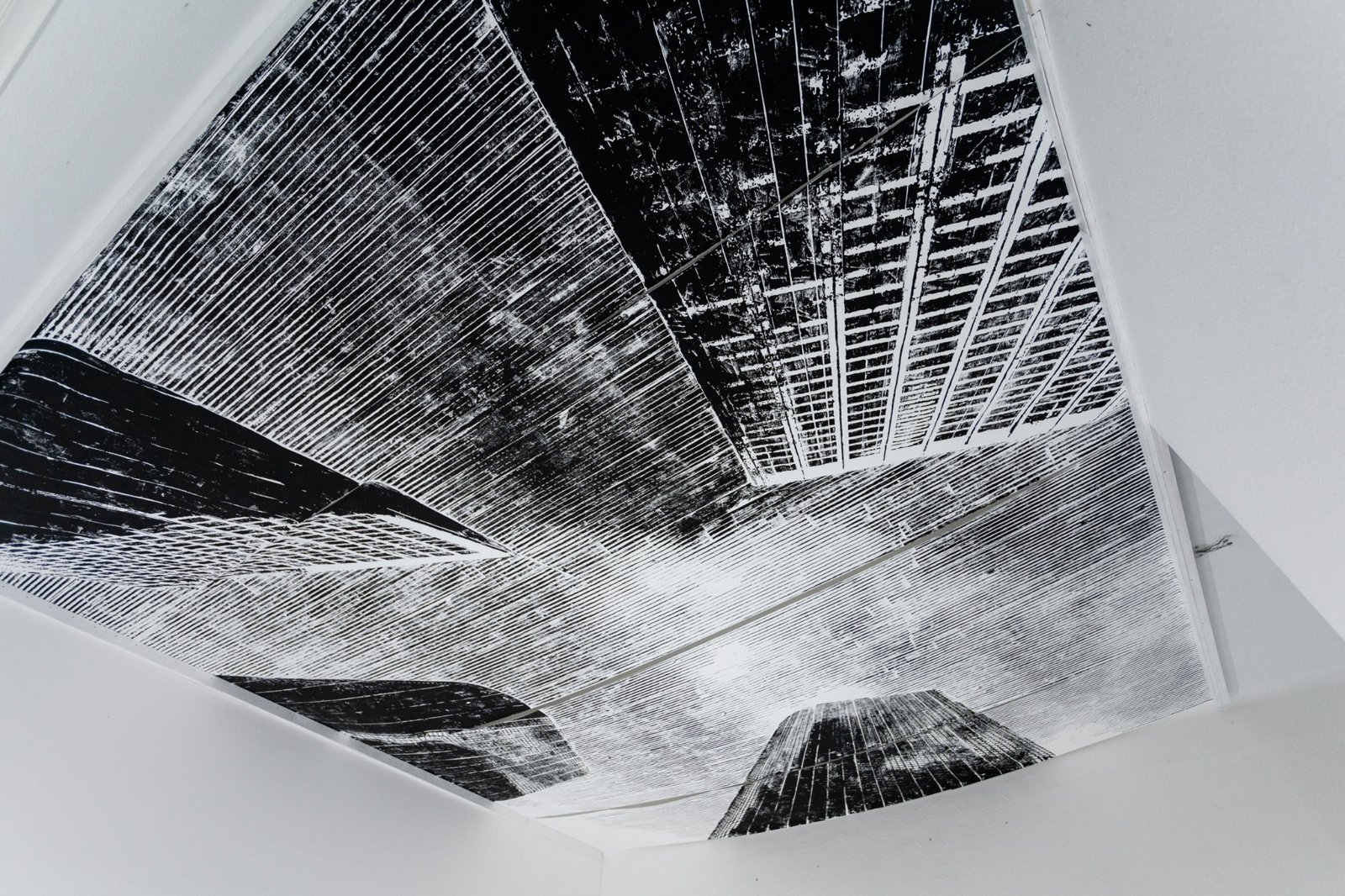 High contrast detail of skyscraper carving on ceiling panel by Gábor Koós – USA Diary at Inda Gallery