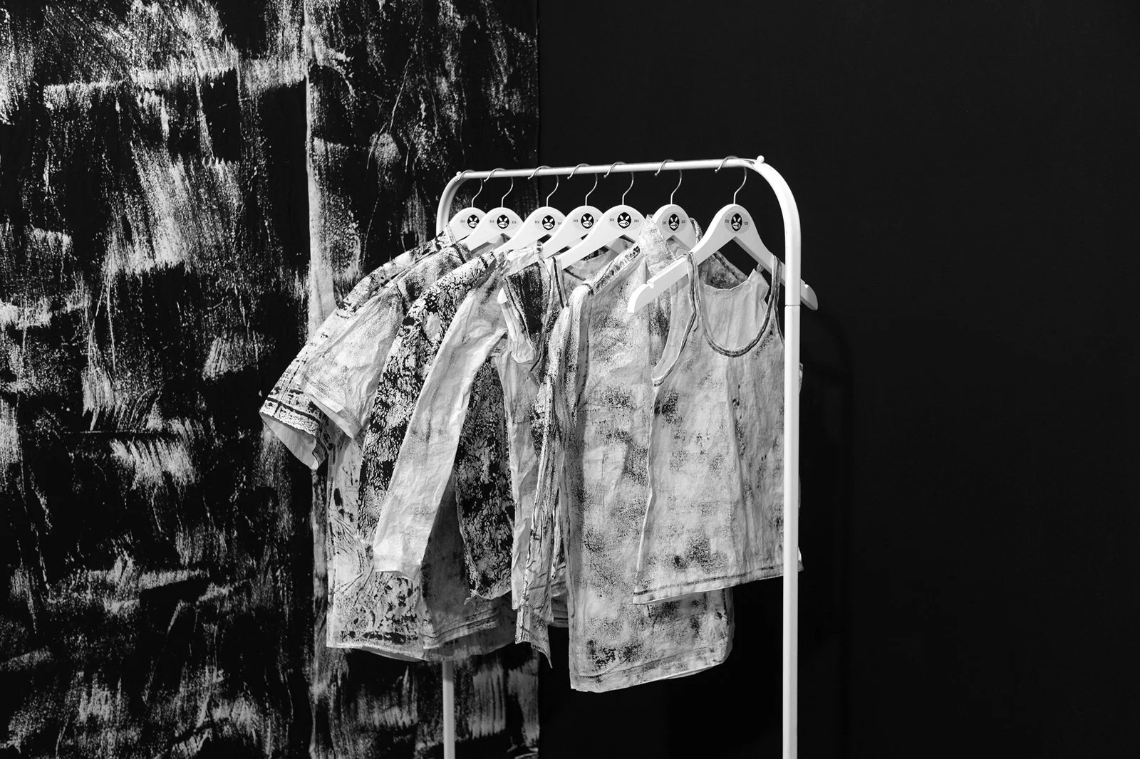 Detail of hand-printed textile textures by Gábor Koós exploring the overlooked creases and patterns of everyday shirts.