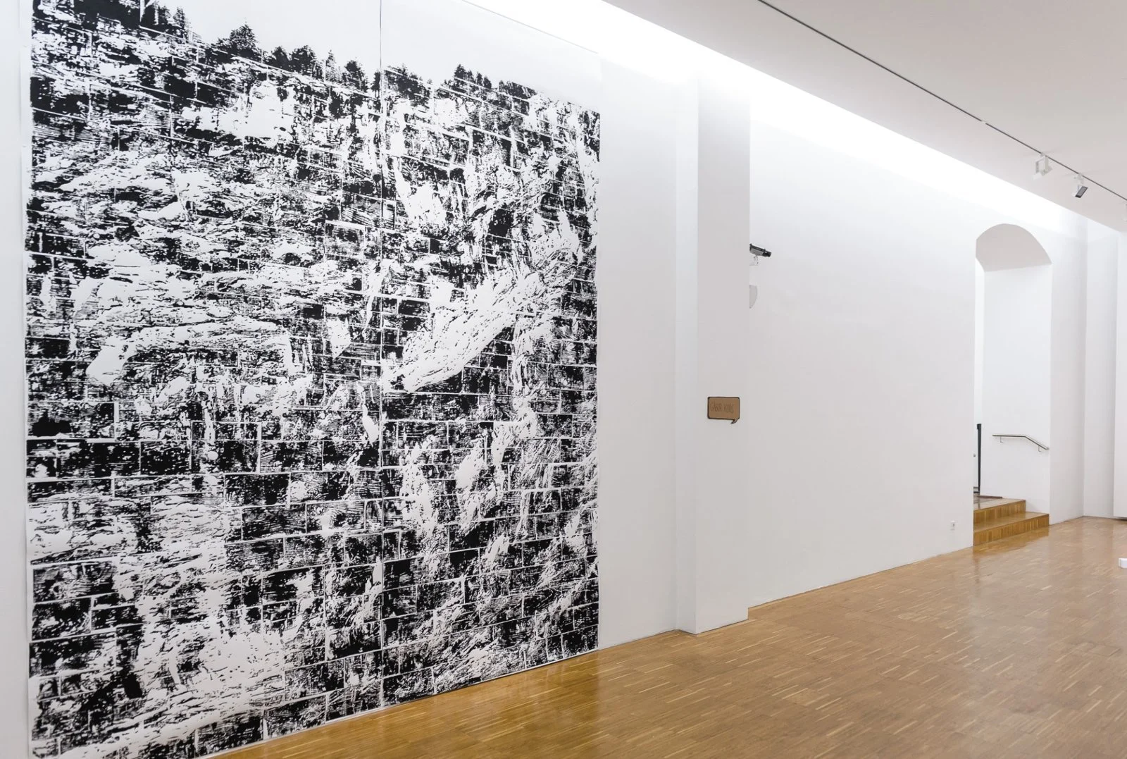 Detail of Gábor Koós’s 2018 Mountaineering series showing abstracted terrain in woodcut print format