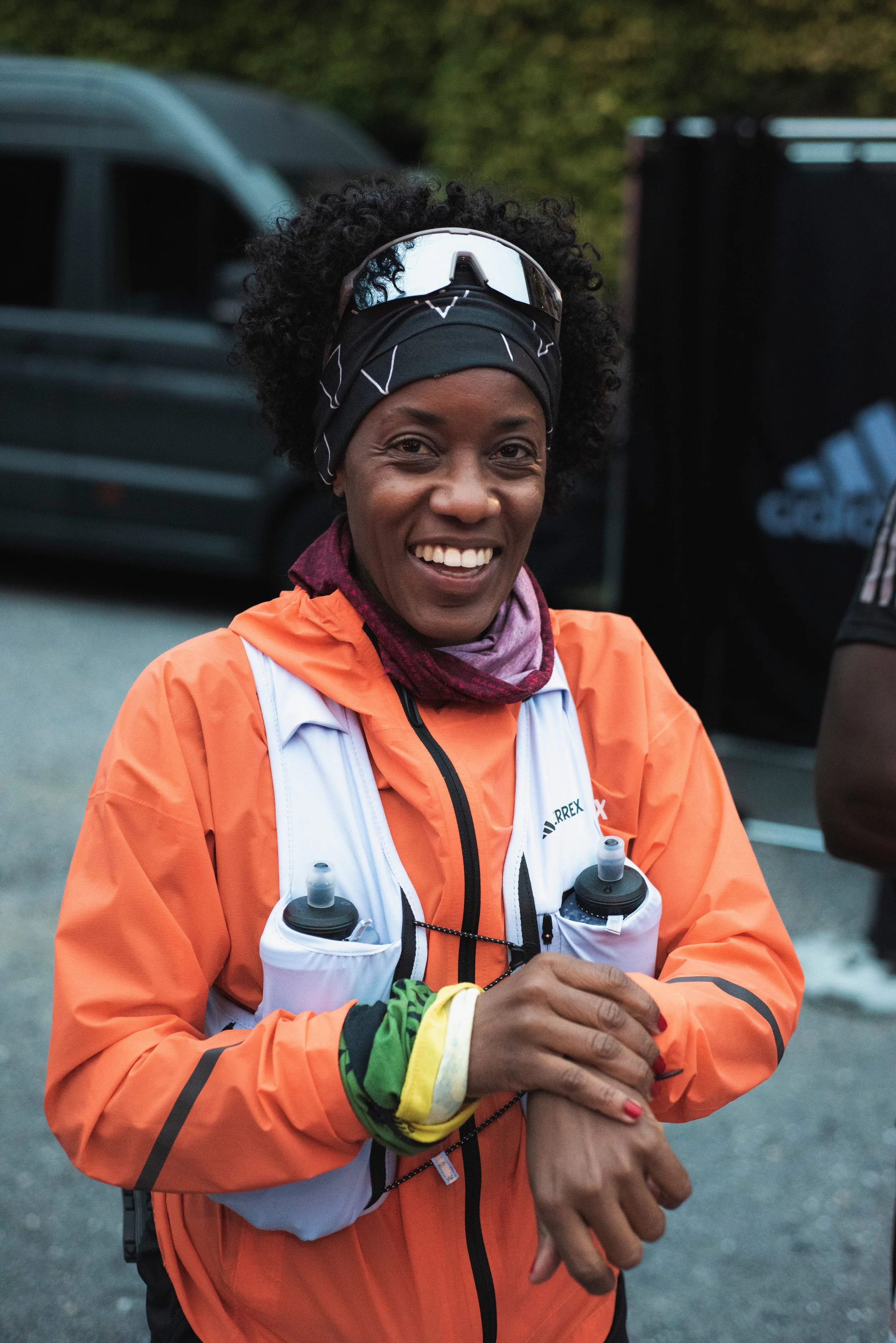 A woman wearing suitable clothing for trail running