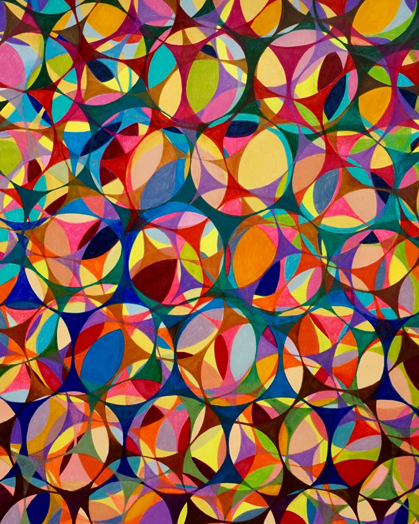 Eternal Orbits
ink &amp; colored pencil on archival cotton rag paper
60 x 45 cm / 24 x 18 inches

Circles spinning, never still, A dance of light, a cosmic will. Colors bloom and overlap, Infinite paths on a galactic map.

A thousand spheres, a milli