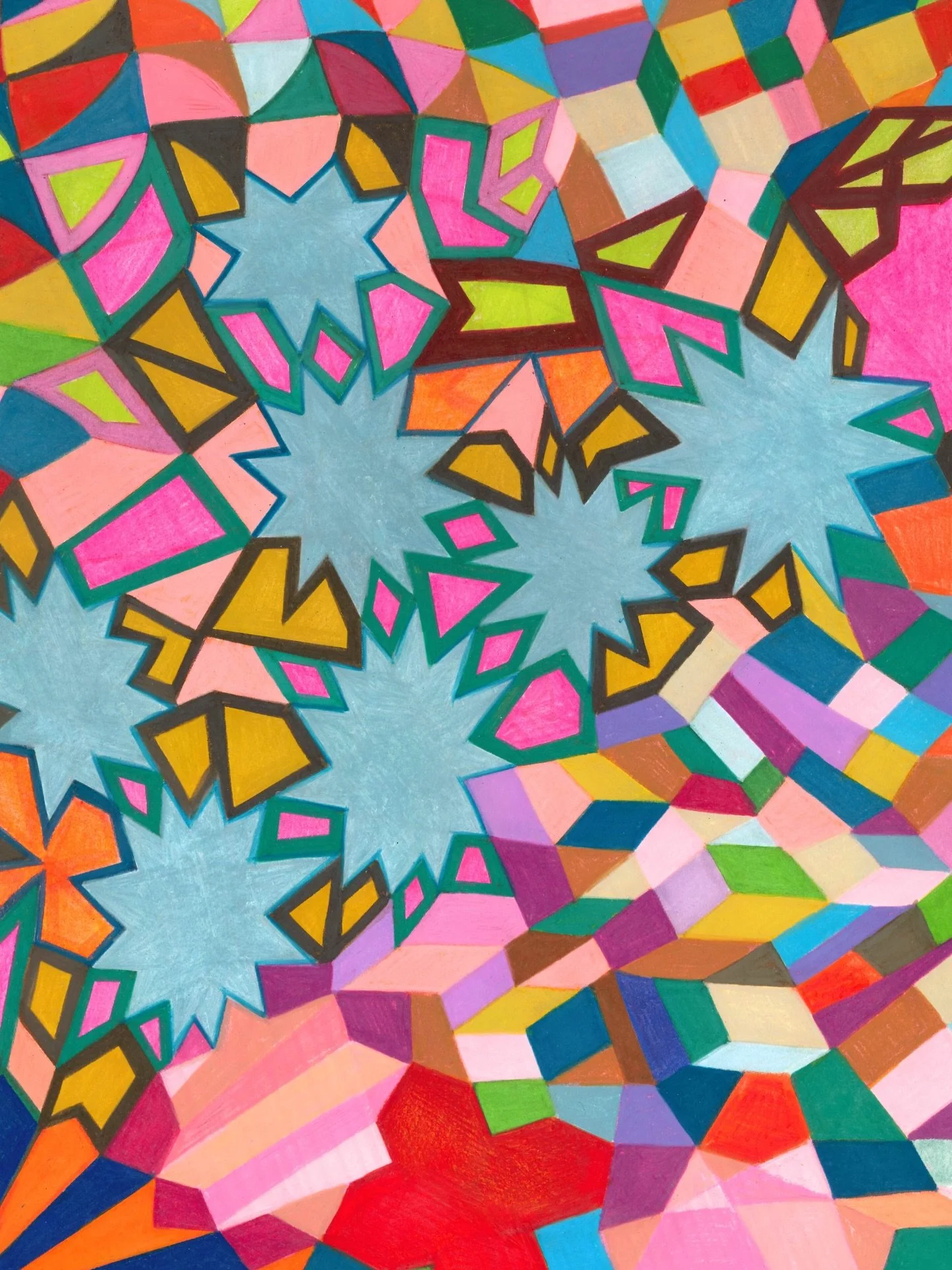 Detonated Dream
ink and colored pencil on archival cotton paper 
40 x 30 cm / 16 x 12 inches

The dream did not fade. It ruptured without warning. Pressure split the air. Silence rips open from the inside.
Everything surges at once. Edges of thought 