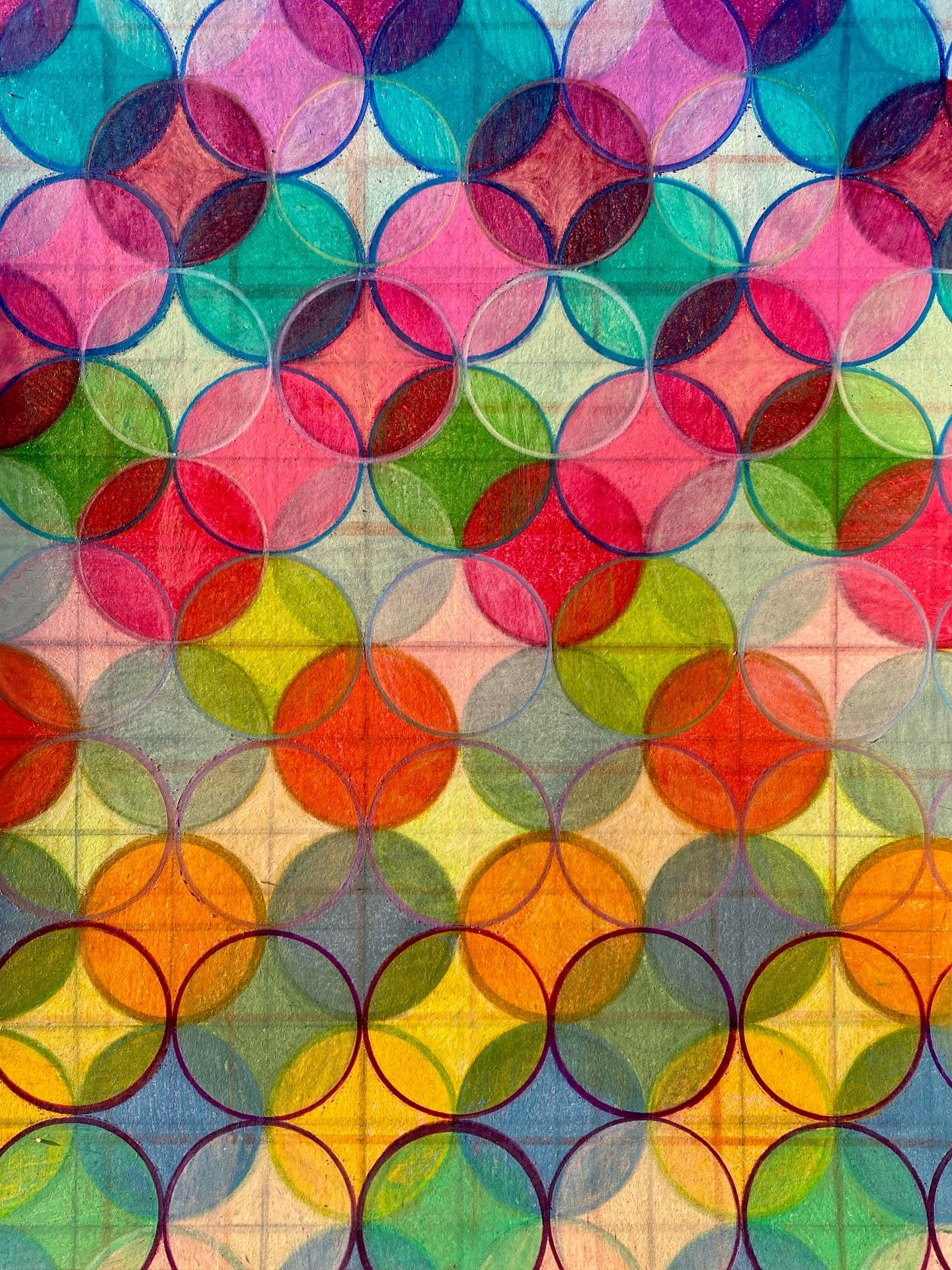 Kawung Constellations
ink and colored pencil on cotton rag paper
35 x 25 cm / 14 x 10 inches

Circles remember before they repeat.
A pattern worn close to the body by kings 
Loosens, guarded, repeated in silence.
 unbuttons its symmetry into light.
P