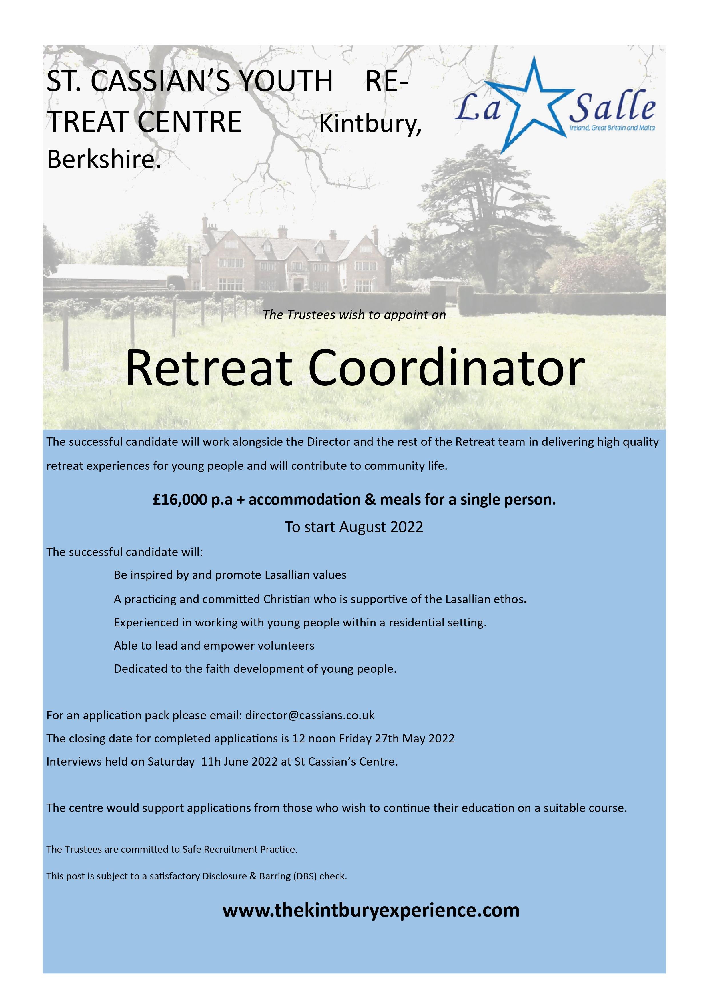 St Cassian’s invite applications for post of Retreat Coordinator