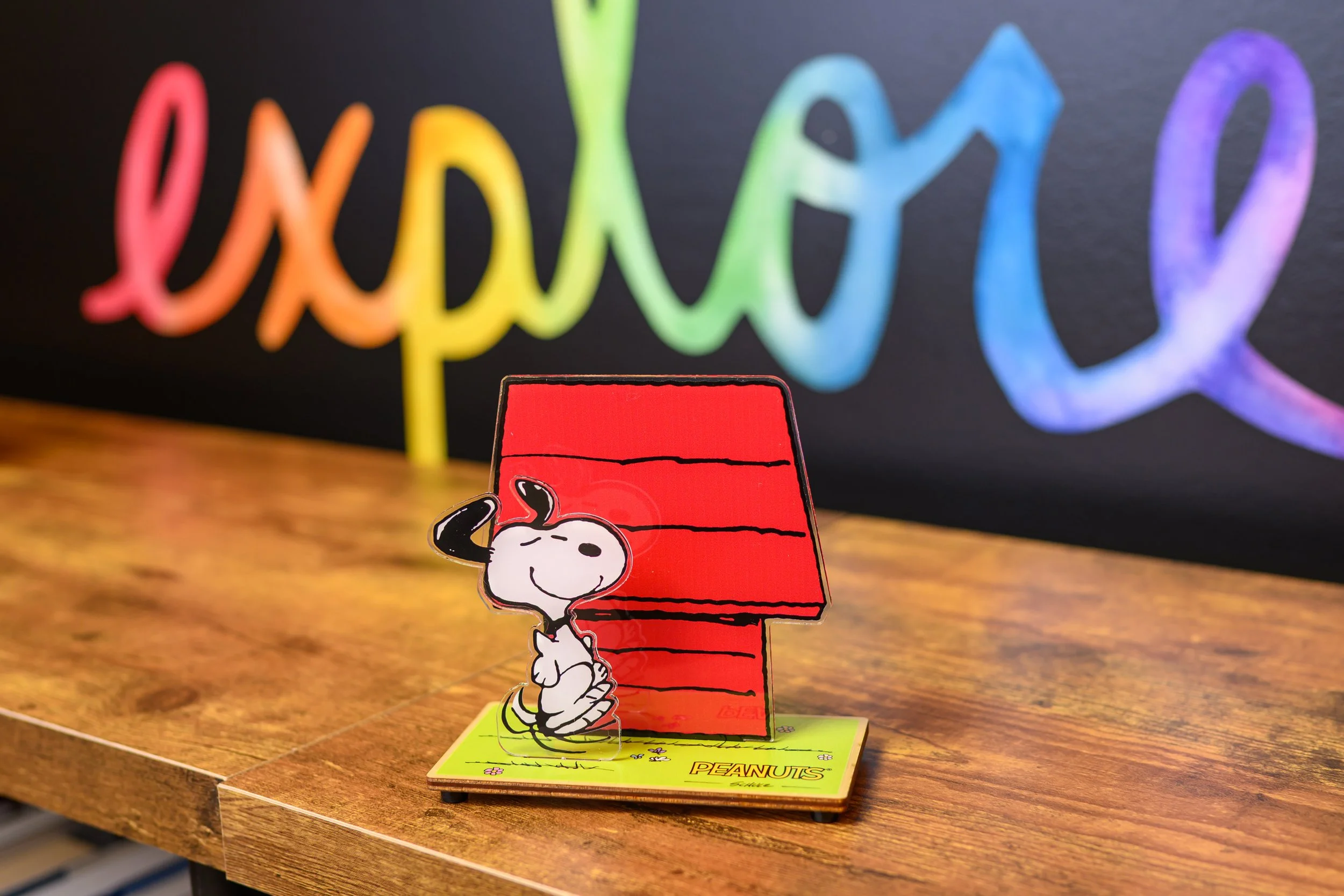 Bring the joyful spirit of Snoopy to your home or office with this officially licensed Peanuts Dancing Snoopy laser sculpture. Standing at 4.77” tall and crafted in vivid detail, Snoopy is shown happily dancing in front of his iconic red doghouse — a