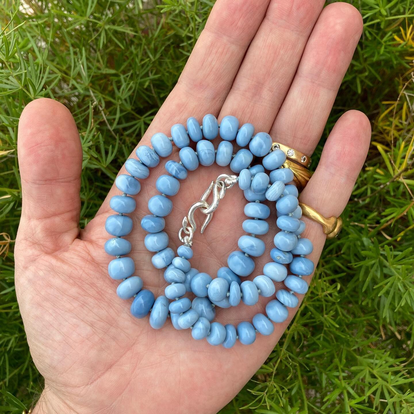 Available @grayreidgallery Blue opal necklace hand knotted with a silver double hook clasp.
Gemstone bead necklaces can be customised and can incorporate a range of gemstones that can now be found on my website. Link in bio or DM for details 🎁 
.
#a