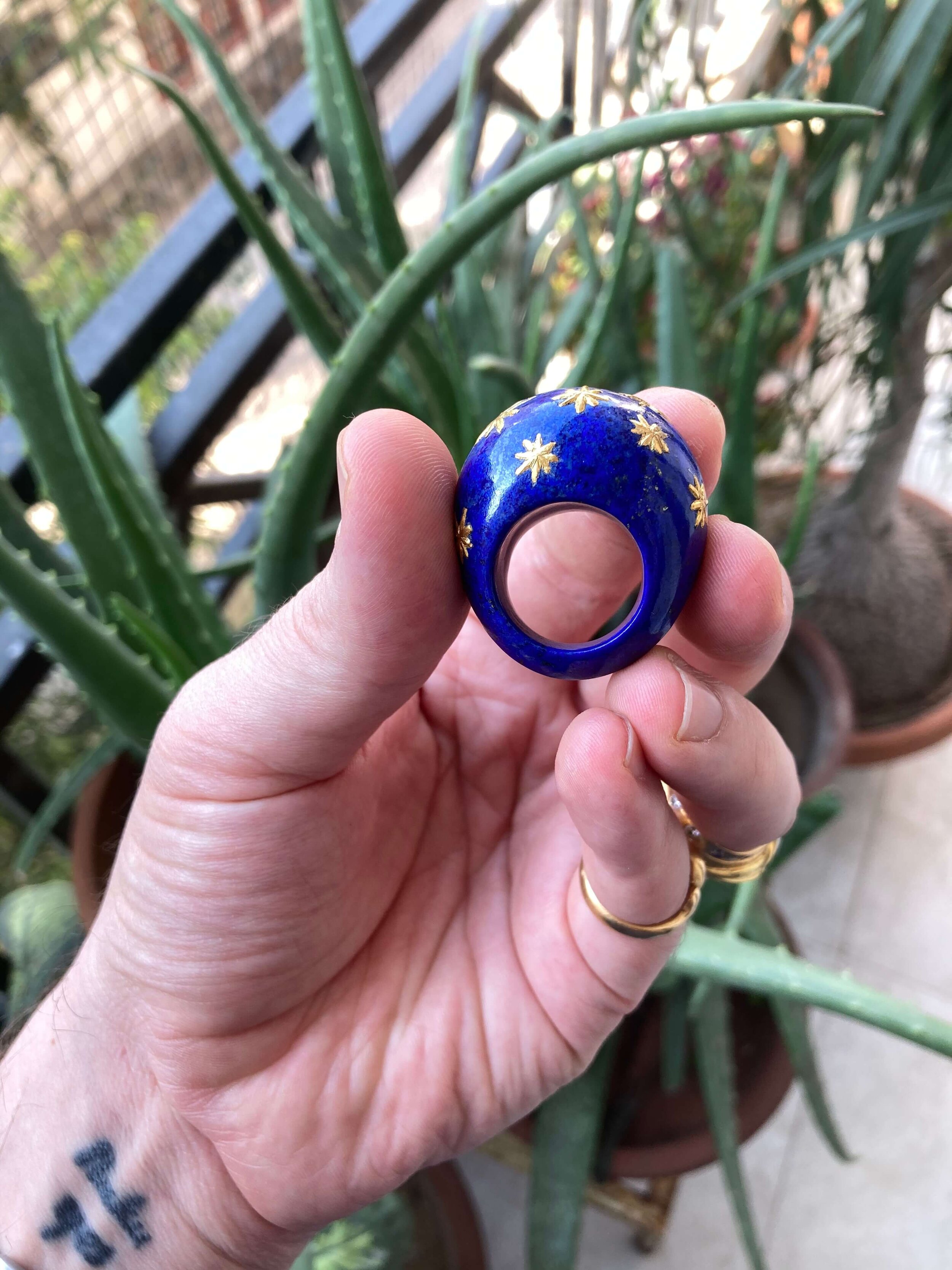 Carved Ring Set With Gold Stars